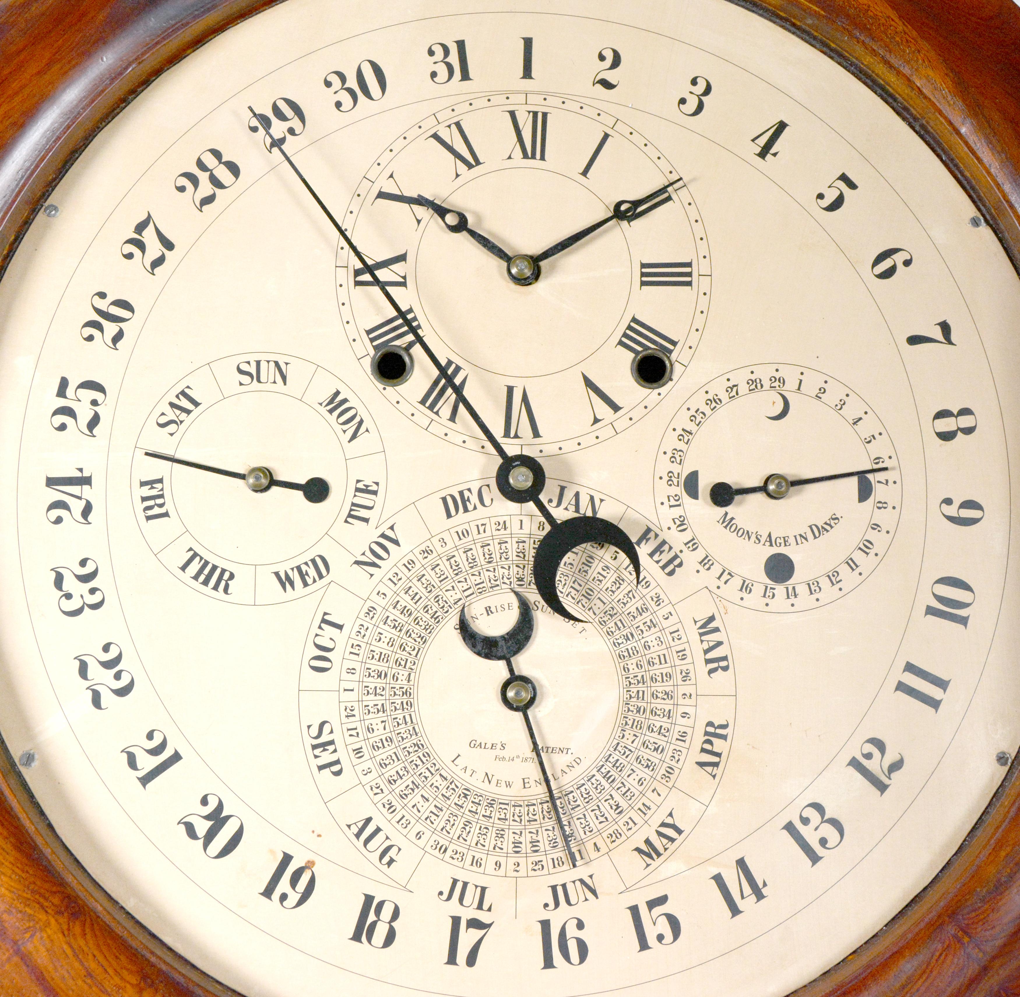 Solid Rosewood Welch Gale Drop 5 Dial 6 Hand Complication Calendar Wall Clock 2