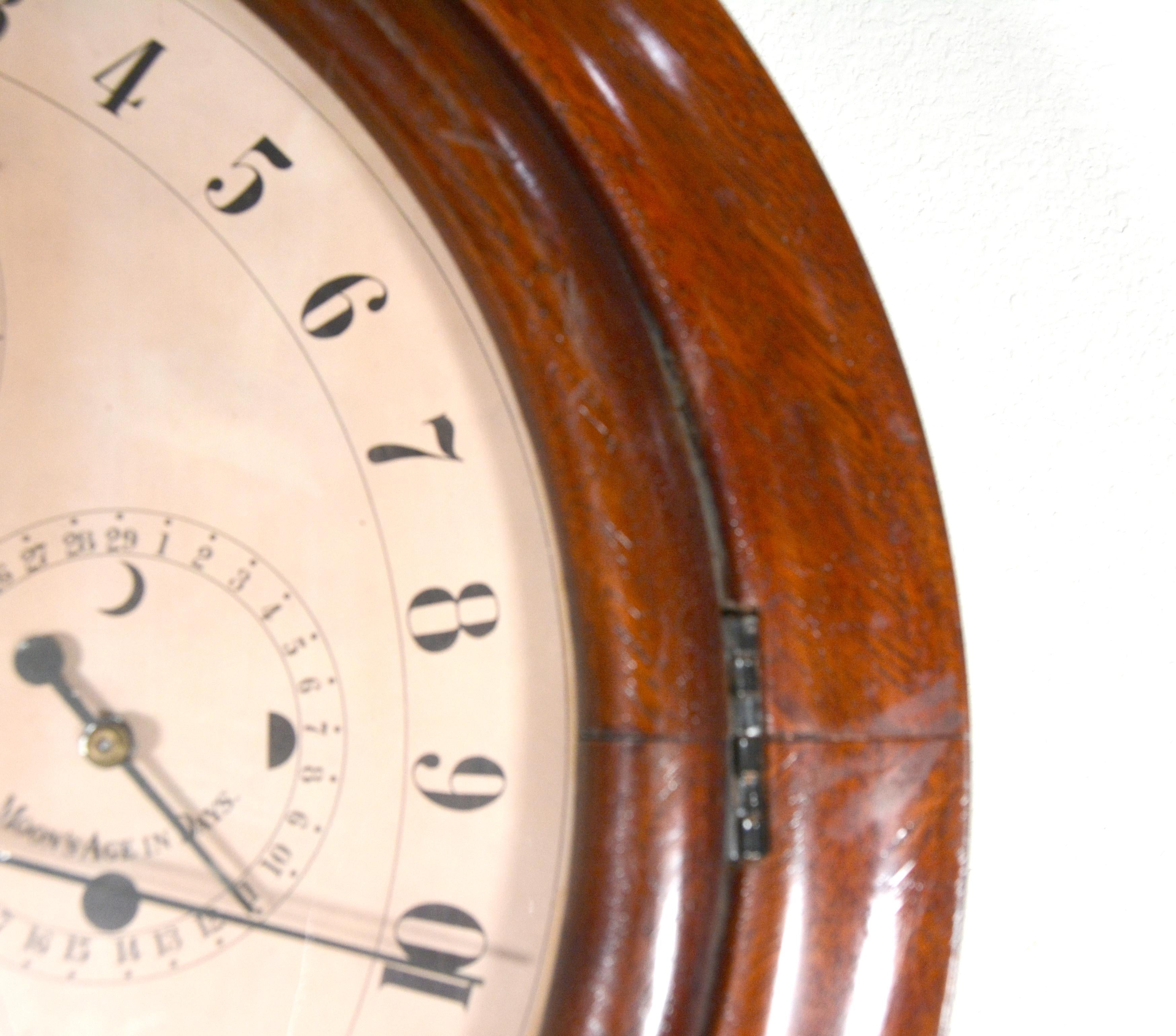 Laiton Horloge murale Welch Gale Drop en bois de rose massif, 5 cadrans, 6 aiguilles, calendrier à complications en vente