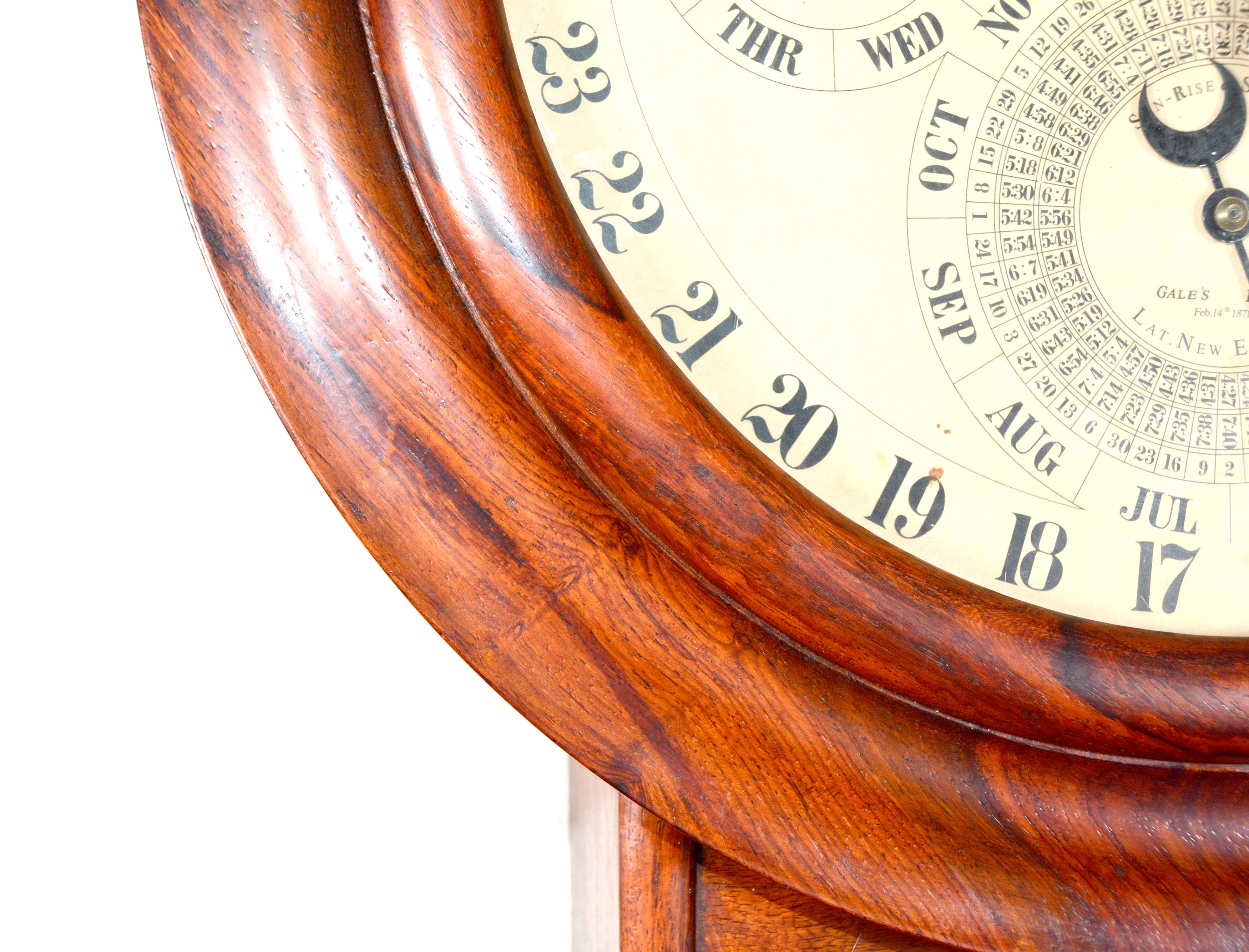 Brass Solid Rosewood Welch Gale Drop 5 Dial 6 Hand Complication Calendar Wall Clock