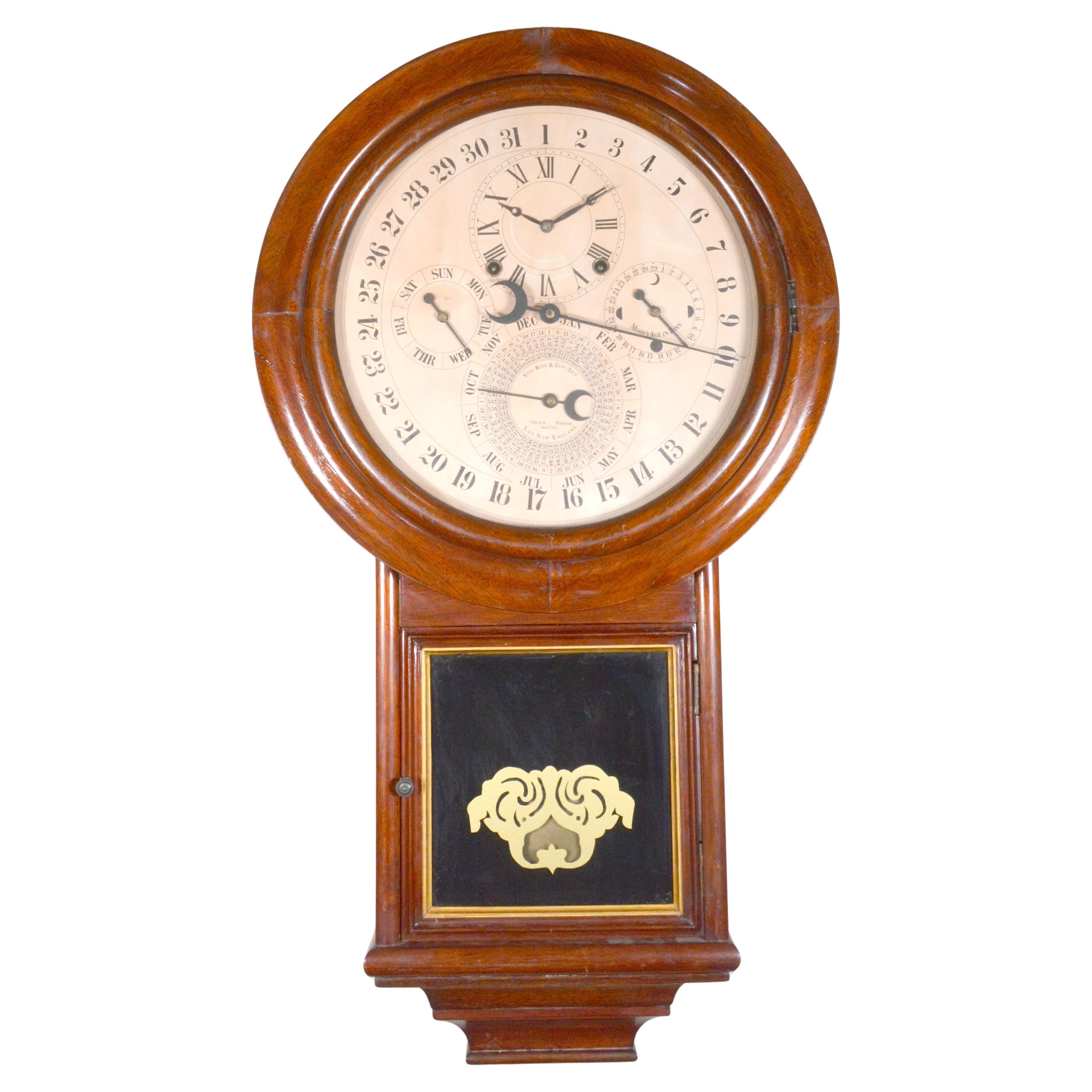Solid Rosewood Welch Gale Drop 5 Dial 6 Hand Complication Calendar Wall Clock