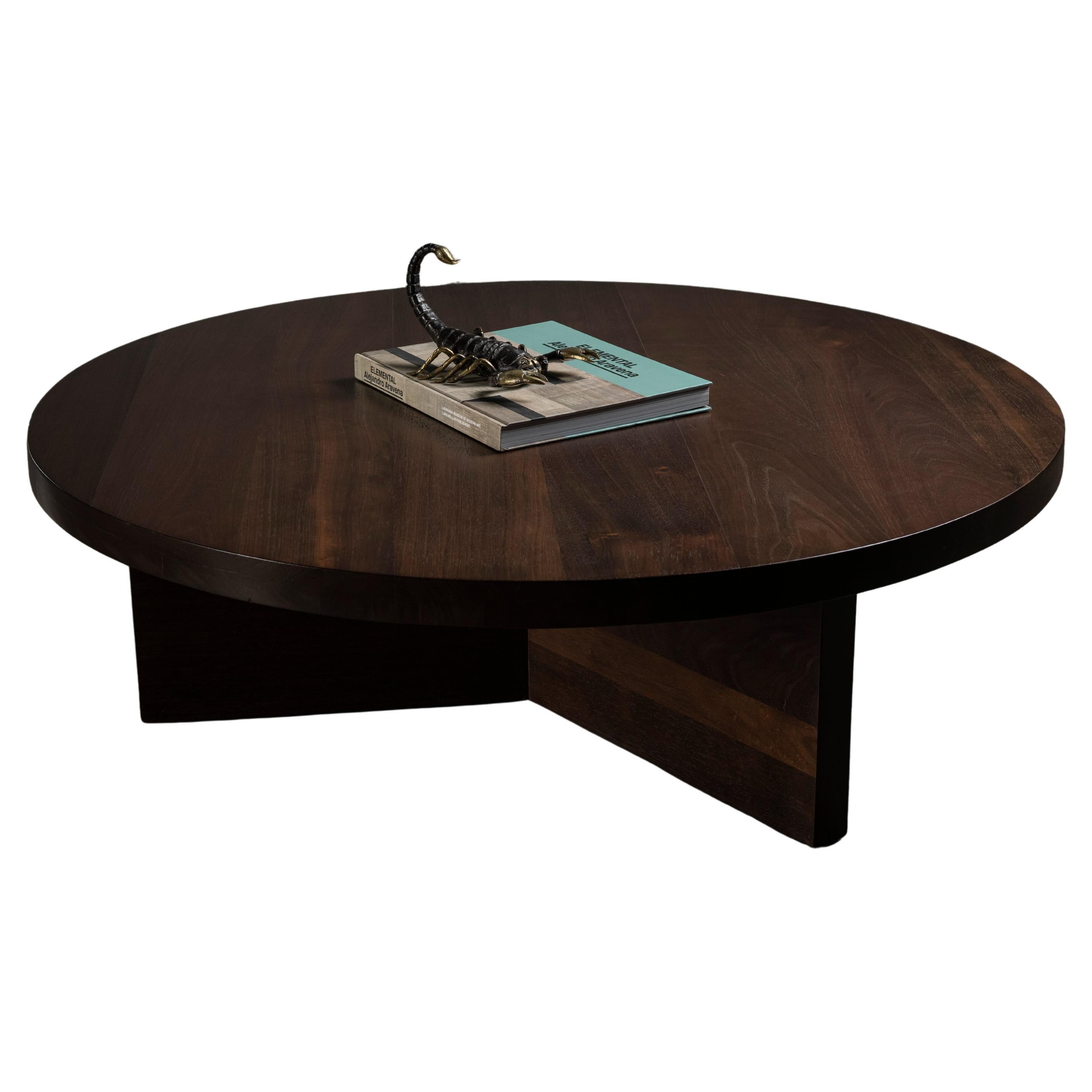 Solid Round Coffee Table in Peruvian Walnut with Smooth Finish by No Age Studio