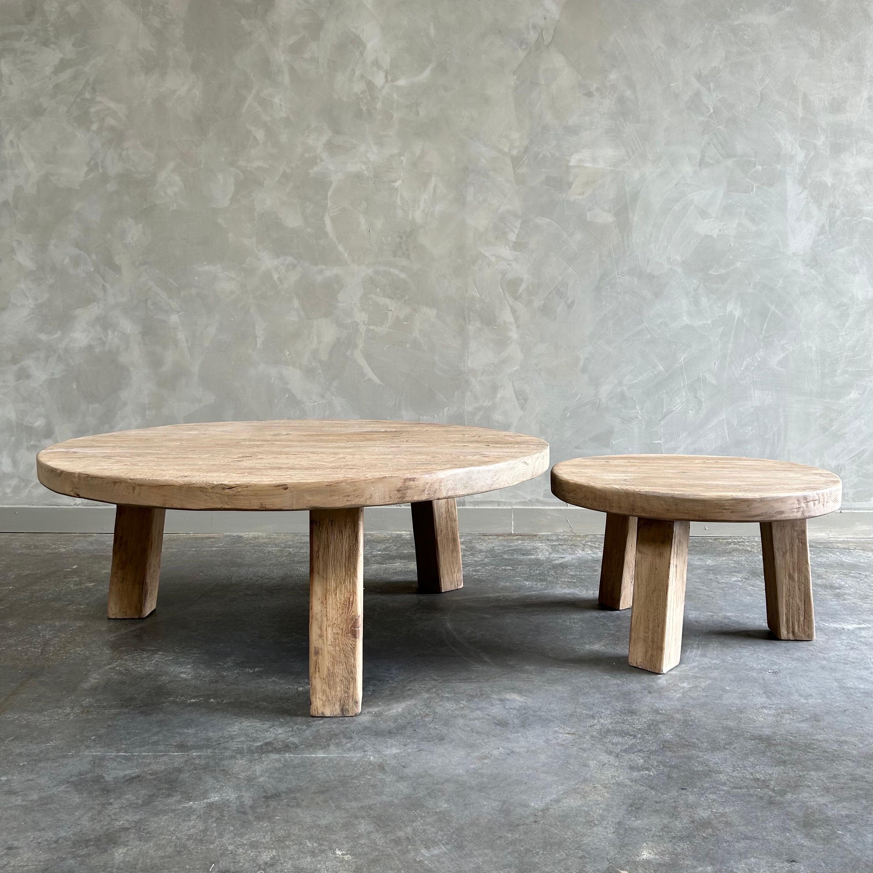 XXIe siècle et contemporain Table basse gigogne 2 pièces en bois d'orme massif et rond recyclé en vente