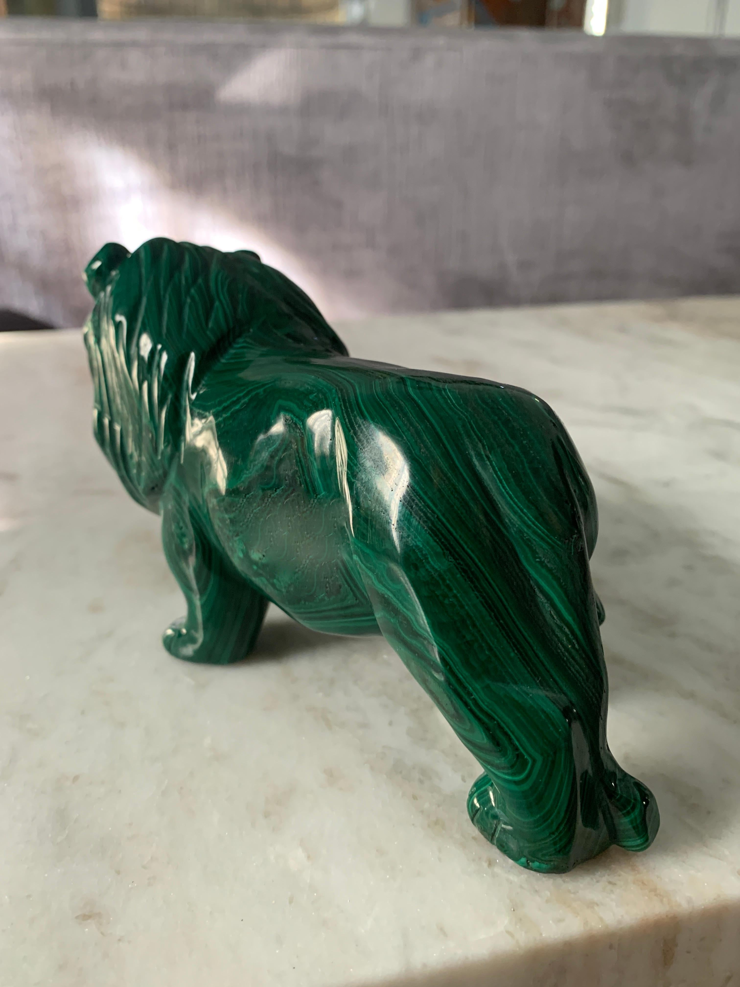 Mid-Century Modern Solid Russian Malachite Lion For Sale