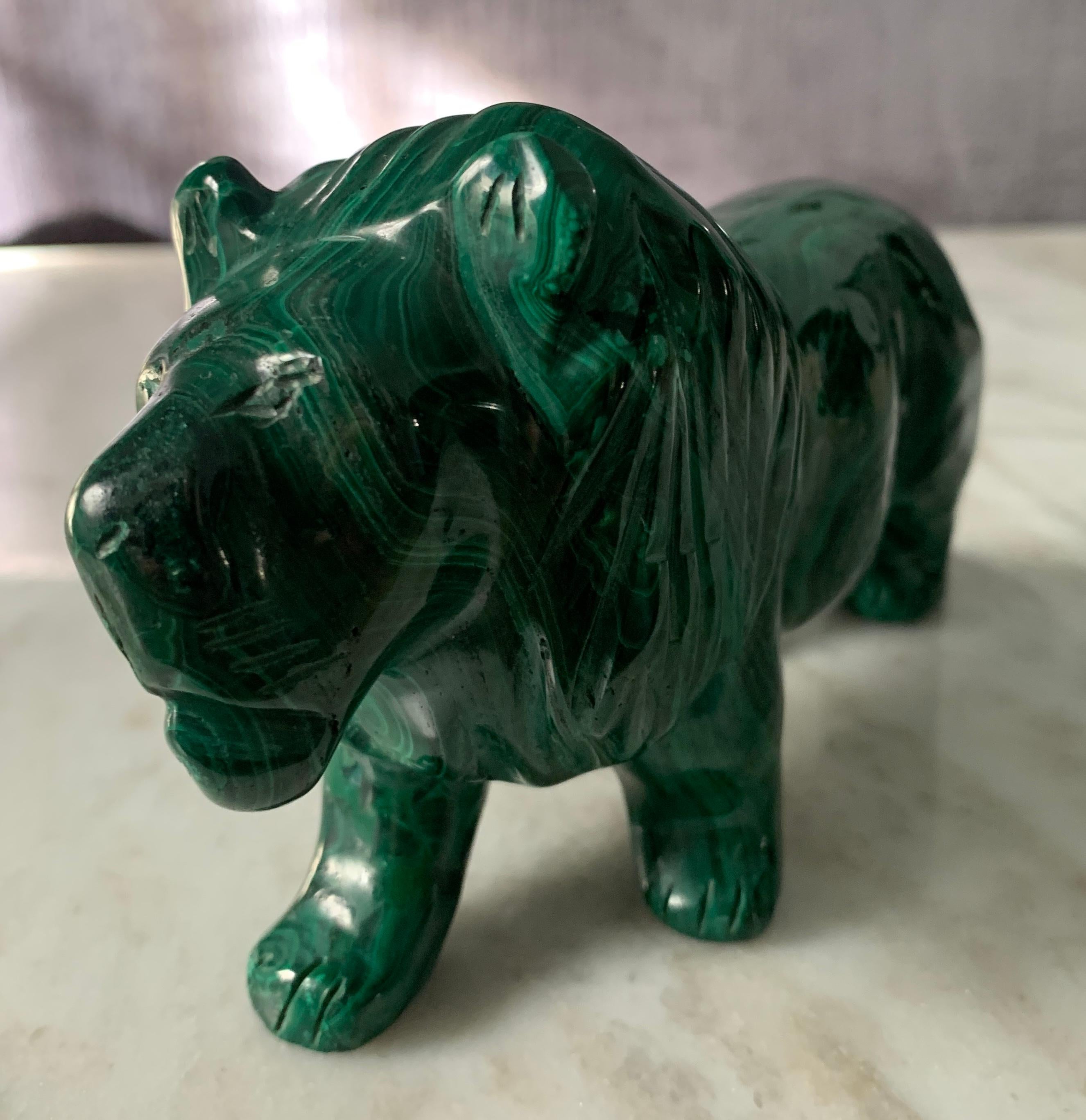 Solid Russian Malachite Lion In Good Condition For Sale In Los Angeles, CA