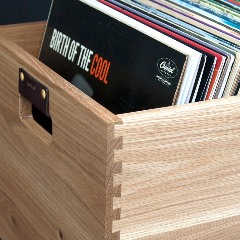 Solid Rustic Oak Dovetail Record Crate for 7"/45 Rpm Records, in Stock