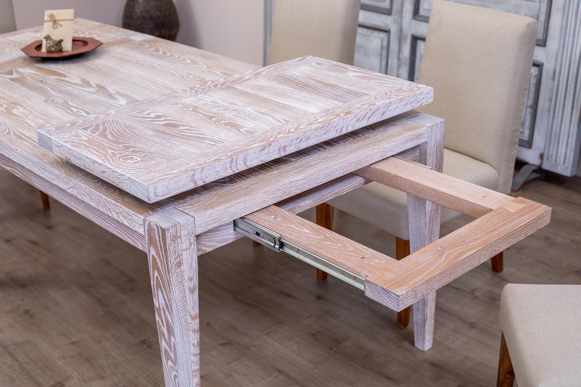 Massiver sandgestrahlter Sun Bleached Oak Mid Century Extension Dining Table (Moderne der Mitte des Jahrhunderts) im Angebot