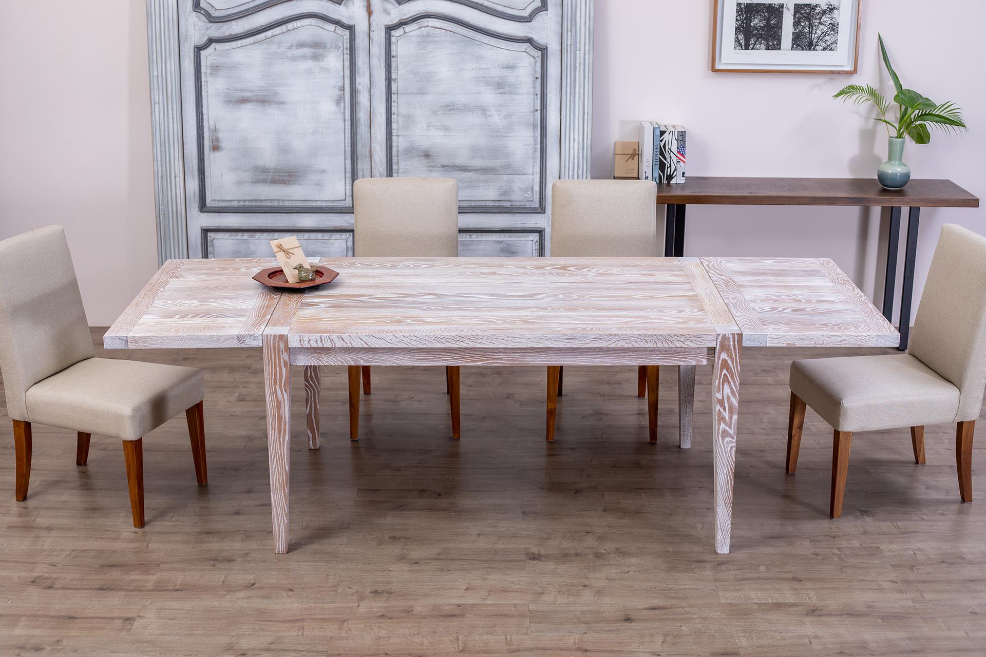 Massiver sandgestrahlter Sun Bleached Oak Mid Century Extension Dining Table (Thailändisch) im Angebot