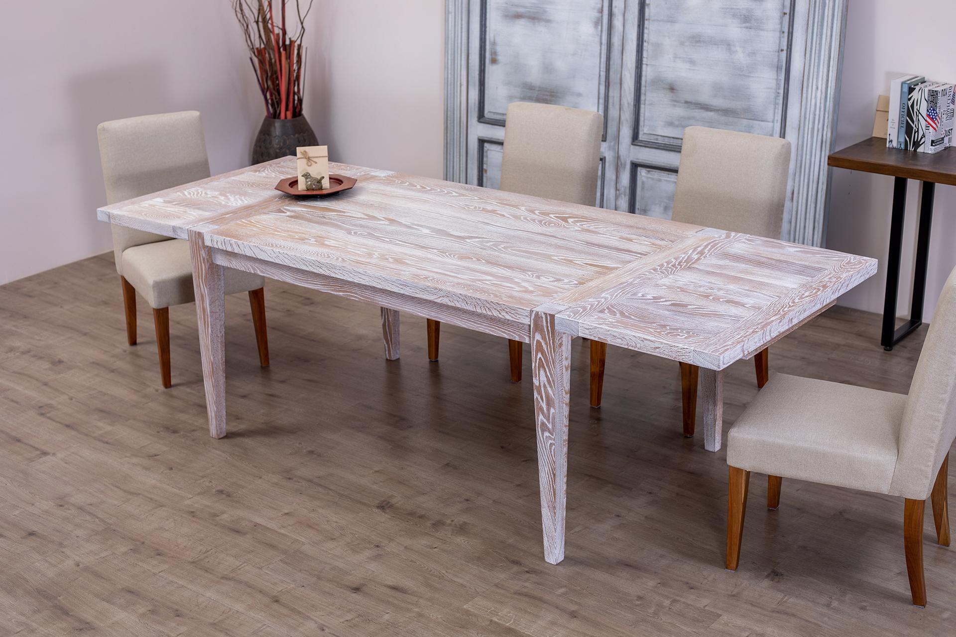 Massiver sandgestrahlter Sun Bleached Oak Mid Century Extension Dining Table (Handgefertigt) im Angebot