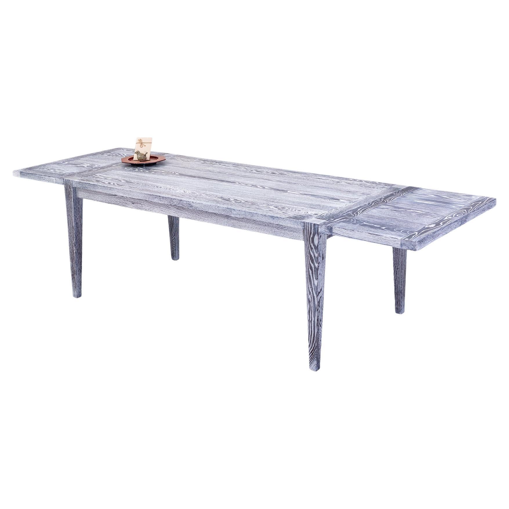 Solid Sandblasted Weathered Oak Mid Century Extension Dining Table