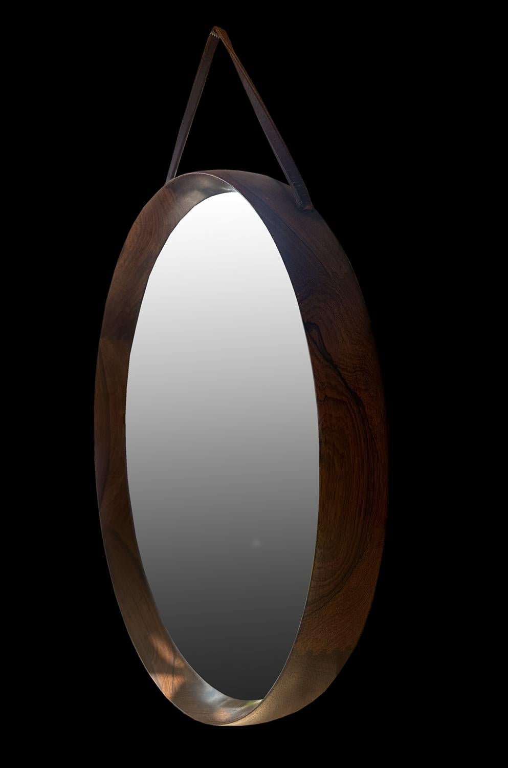 Scandinavian Modern Solid Santos Rosewood Circular Mirror by Uno & Osten Kristiansson for Luxus For Sale