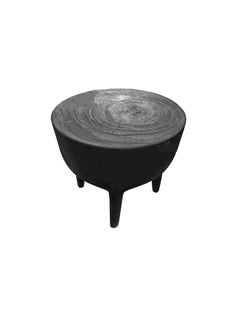 Solid Sculptural Mango Wood Side Table Burnt Finish Modern Organic