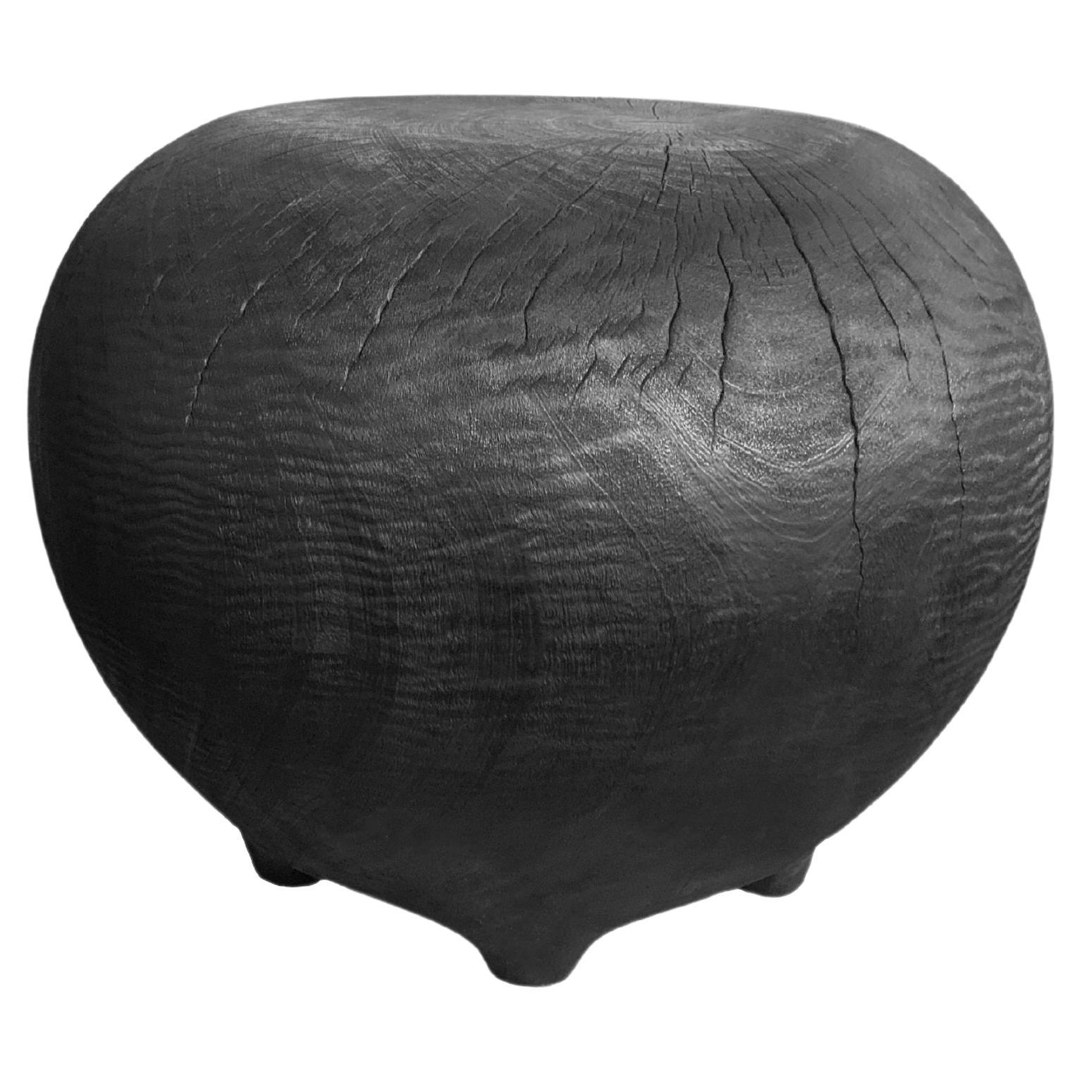 Solid Sculptural Mango Wood Side Table Burnt Finish Modern Organic For Sale