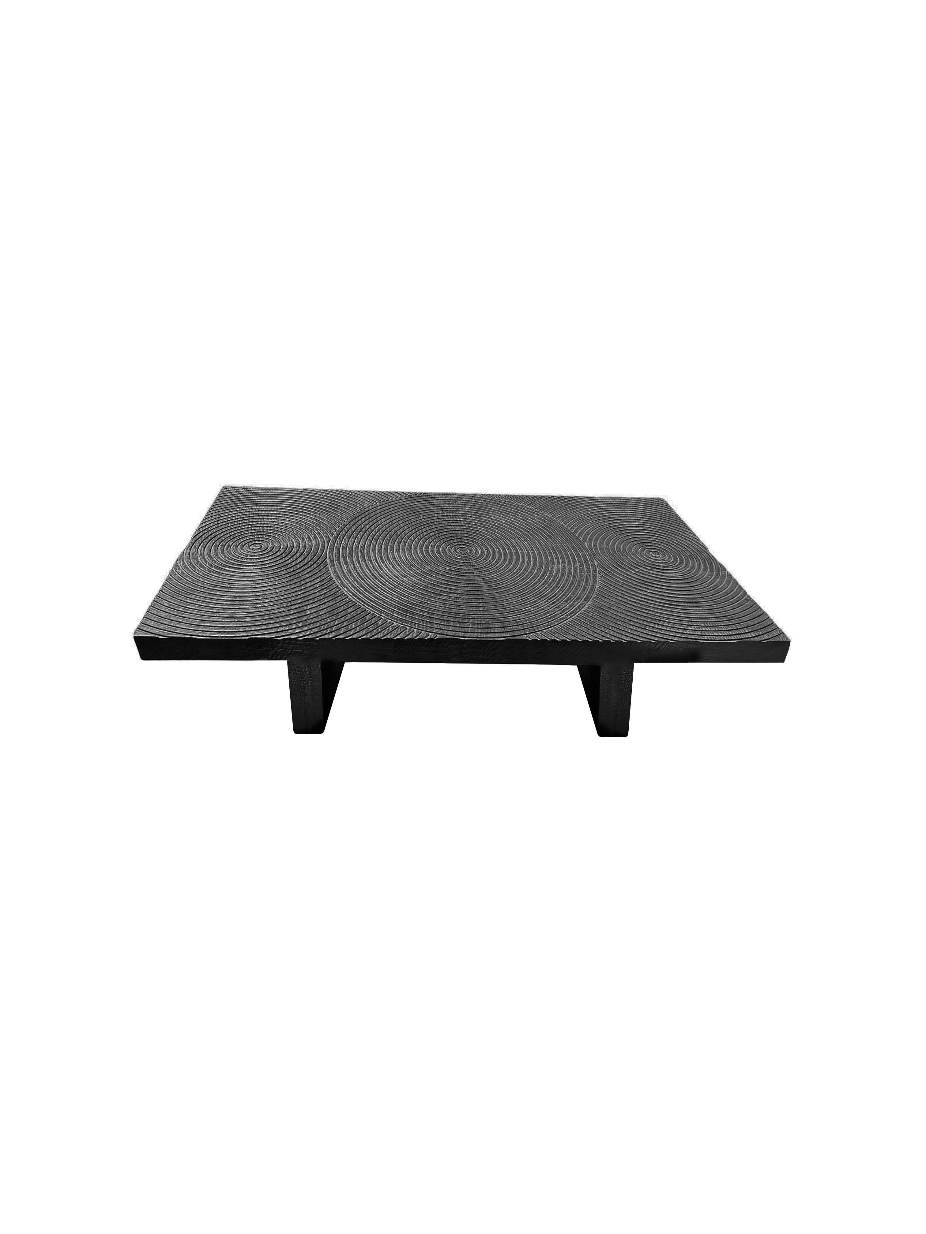 Hand-Crafted Solid Sculptural Mango Wood Table, Burnt Finish, Modern Organic For Sale