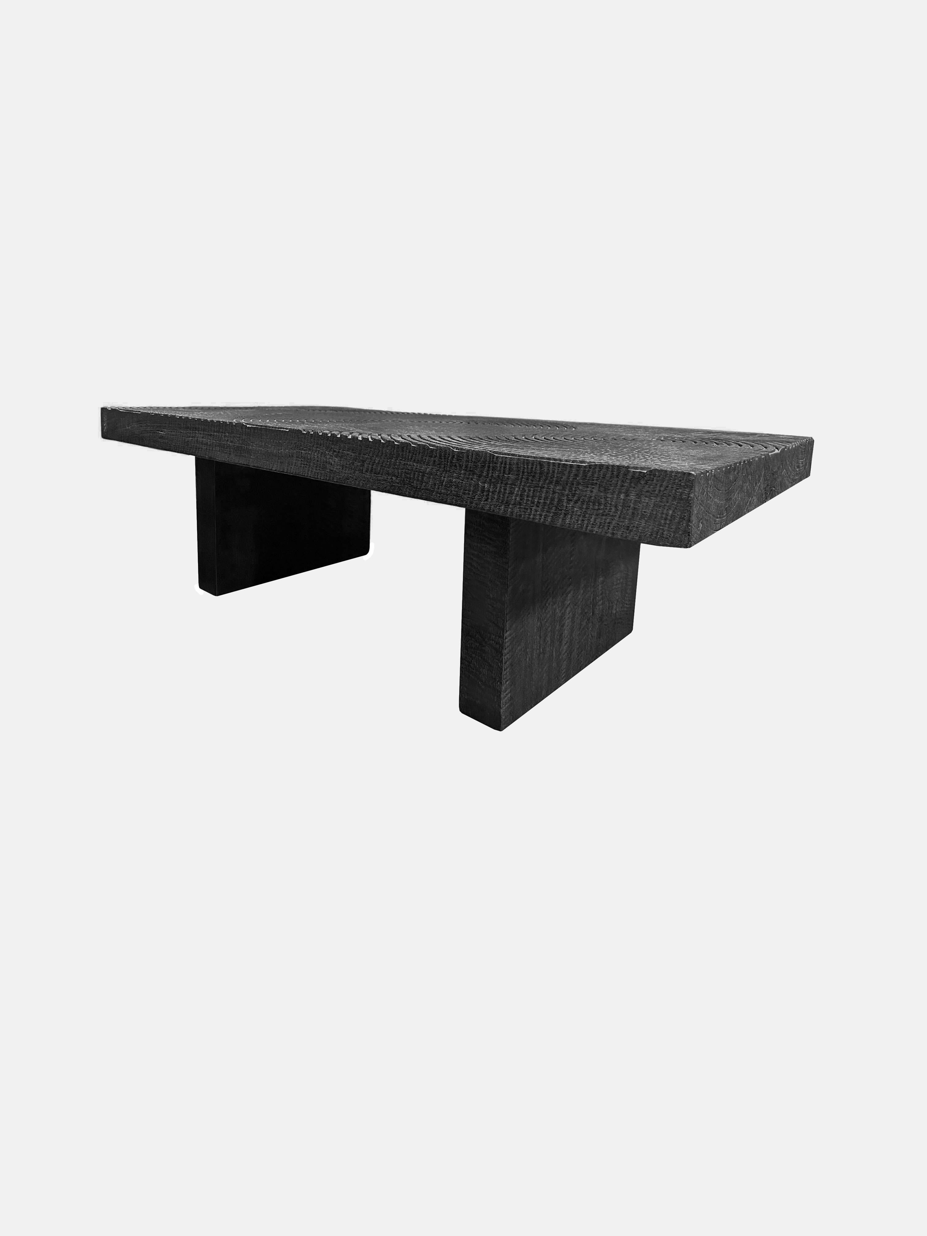 Contemporary Solid Sculptural Mango Wood Table, Burnt Finish, Modern Organic For Sale