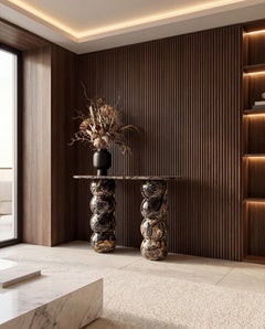 Solid Sculptural Nero Picasso Marble Console Table, Massive Marble Console Table