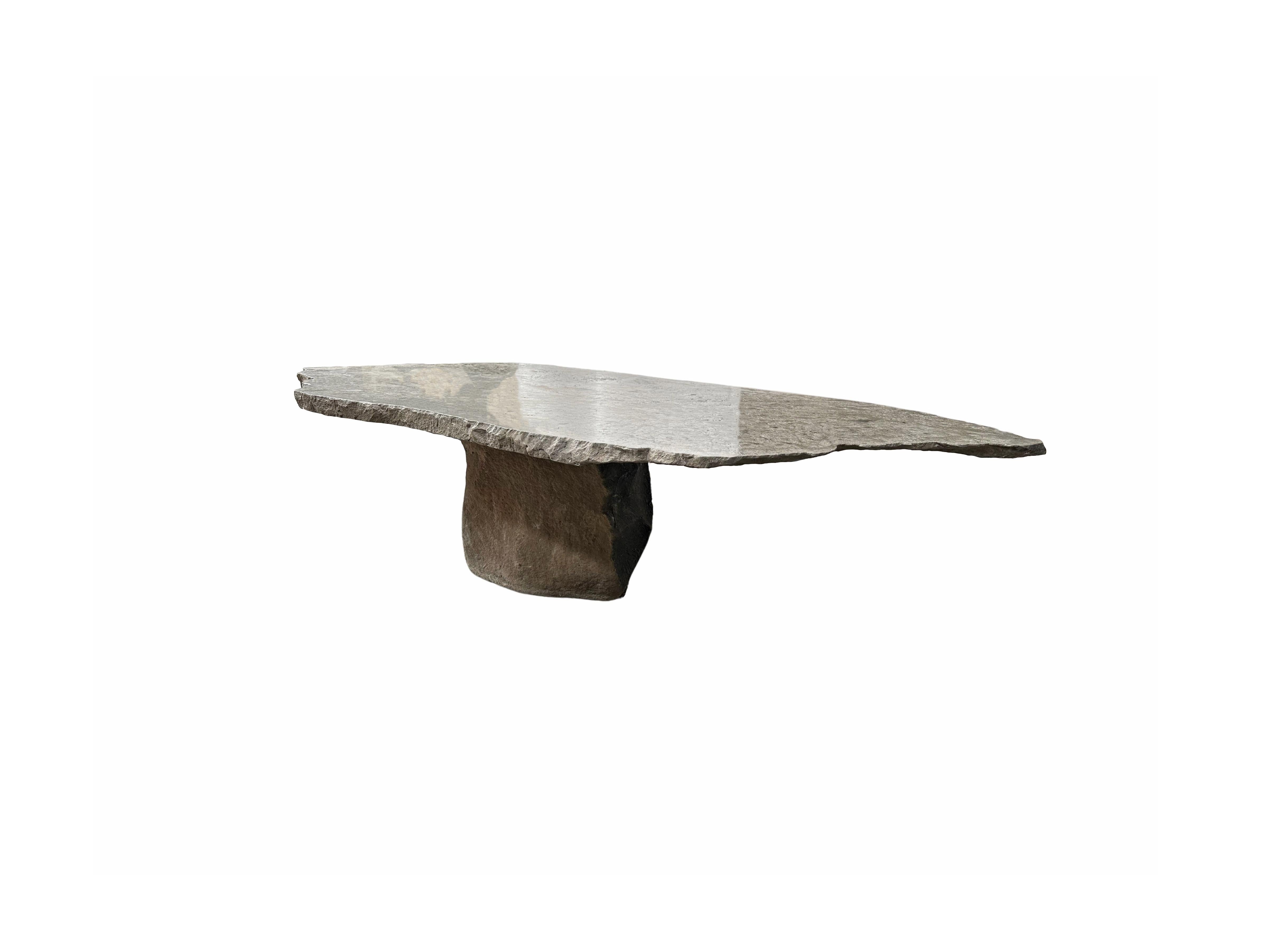 Hand-Crafted Solid Sculptural River Stone Table from Java, Indonesia, Modern Organic