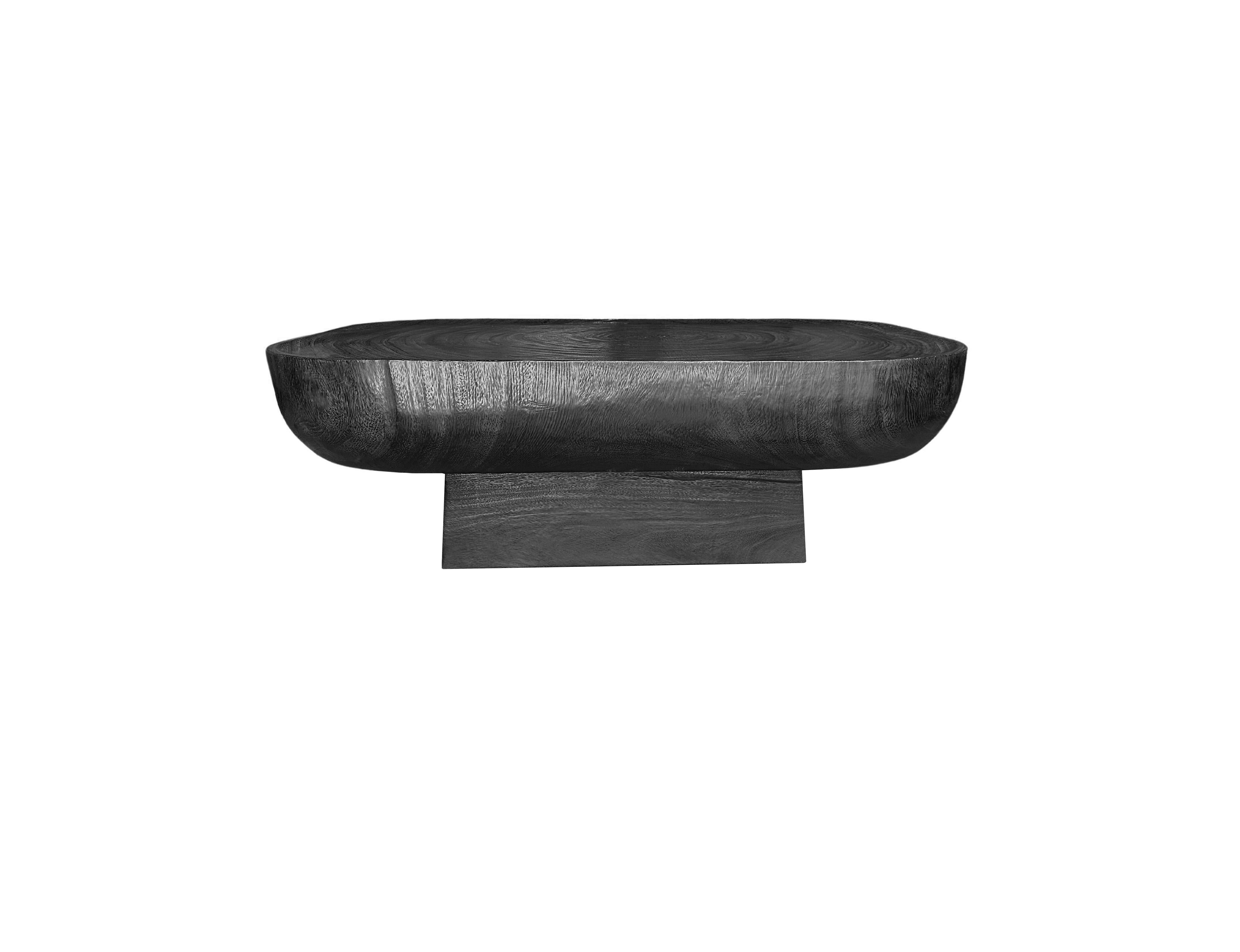 Organic Modern Solid Sculptural Suar Wood Table, Burnt Finish, Modern Organic For Sale