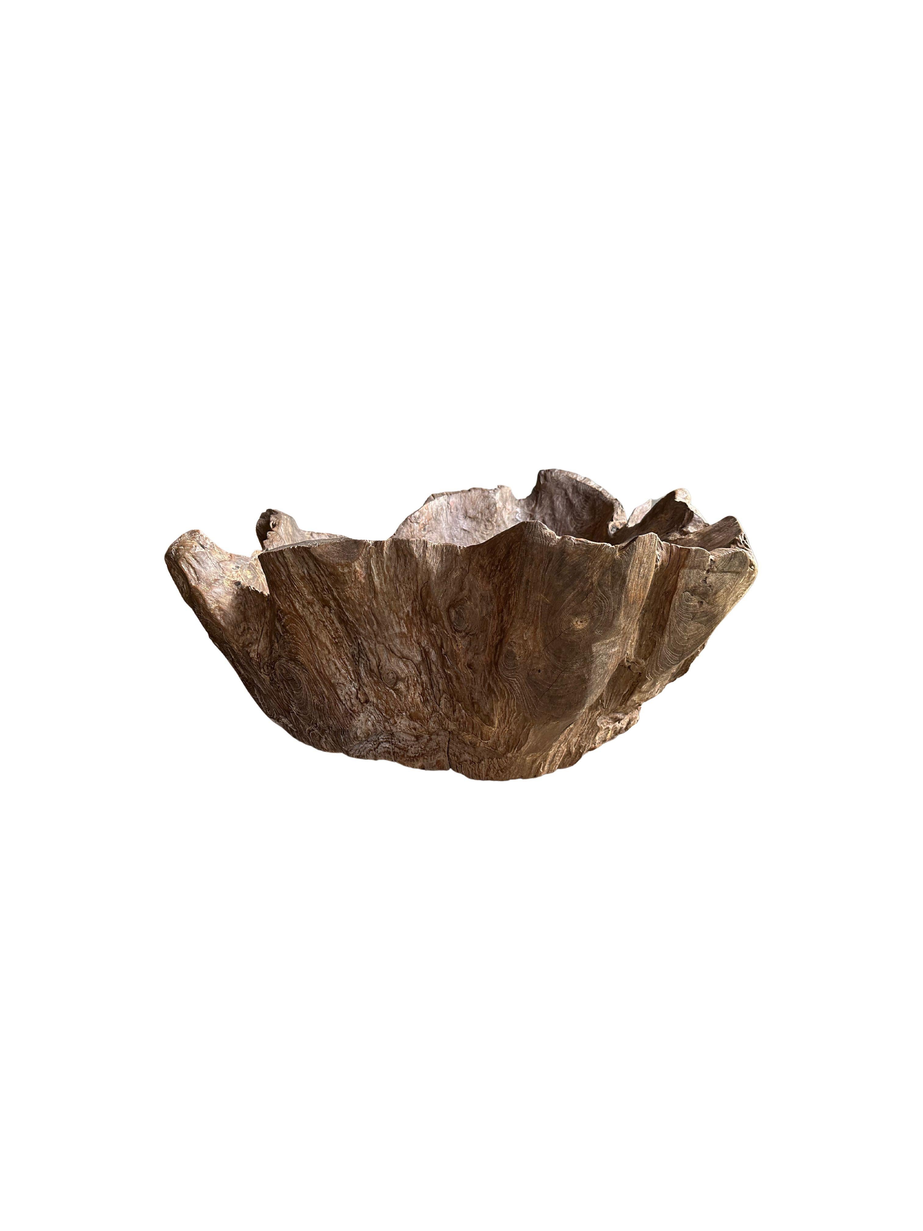 Indonesian Solid Sculptural Teak Wood Bowl with abstract form, Modern Organic For Sale
