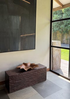 Solid Sculptural Teak Wood Lotus Leaf Bowl, Hand-Carved, Modern Organic