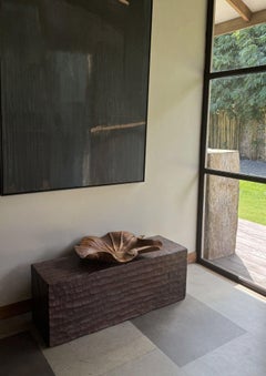 Bol à feuilles de lotus sculptural en bois de teck massif, sculpté à la main, organique moderne