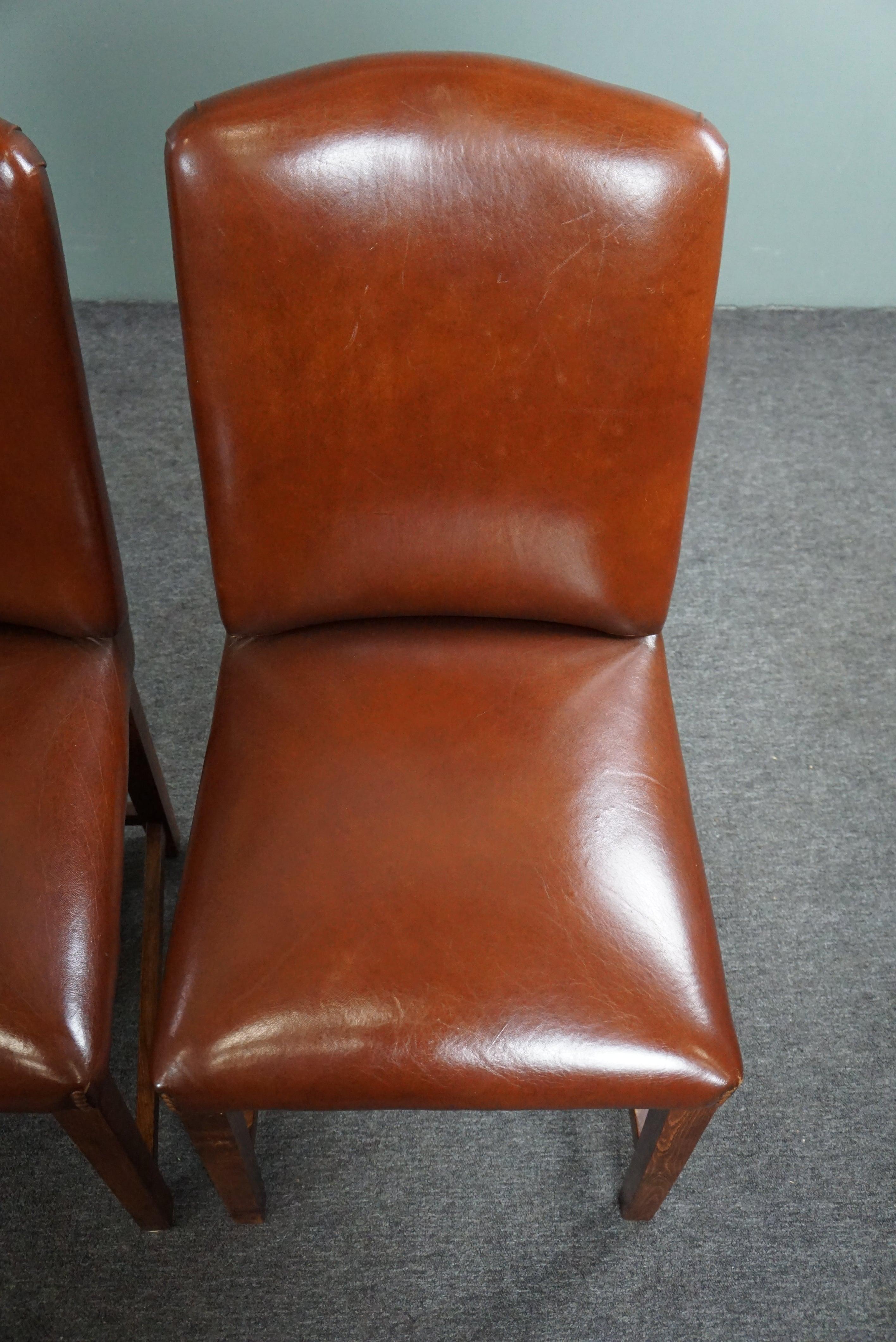 Solid set of 4 sheep leather dining room chairs For Sale 3