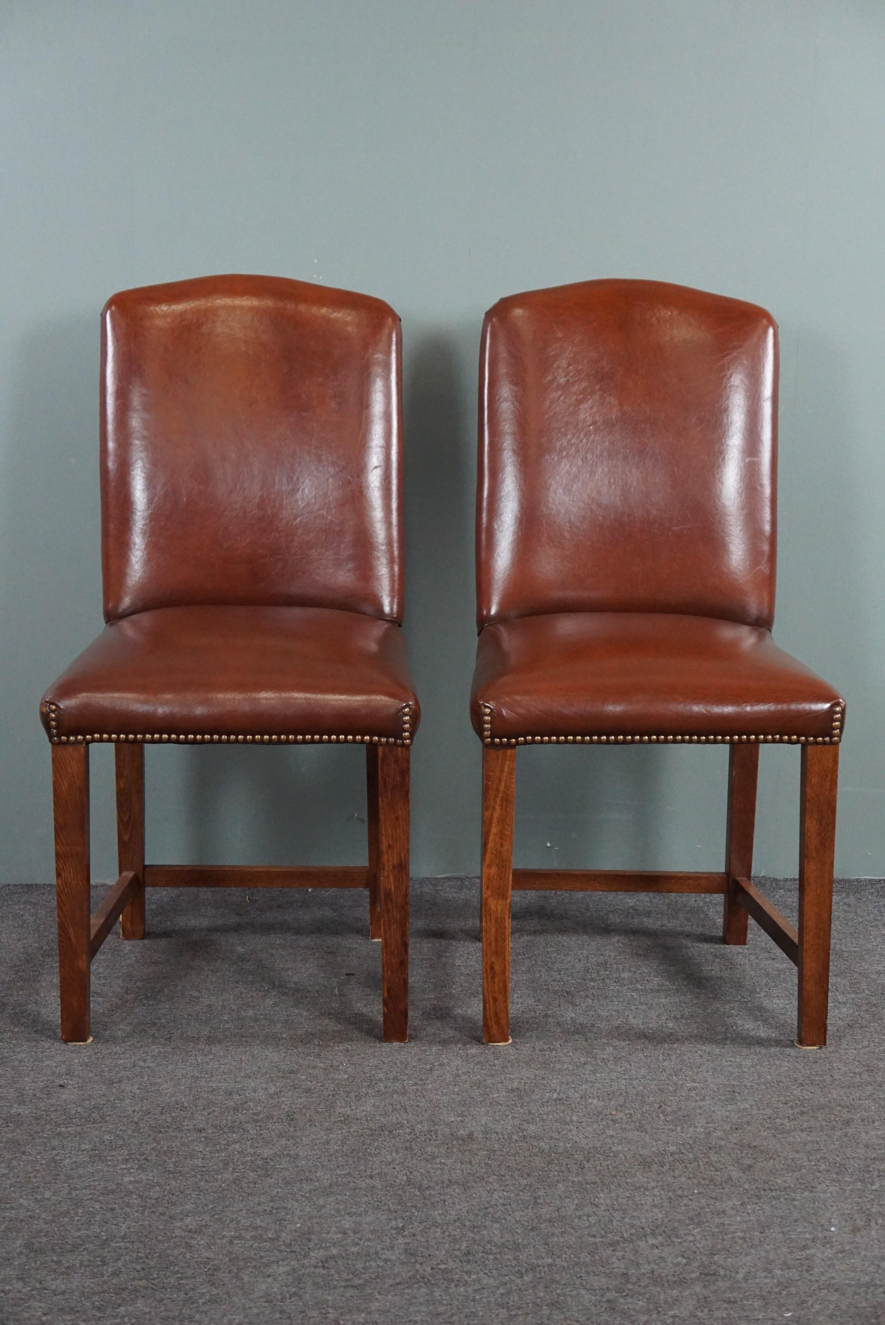 Dutch Solid set of 4 sheep leather dining room chairs For Sale