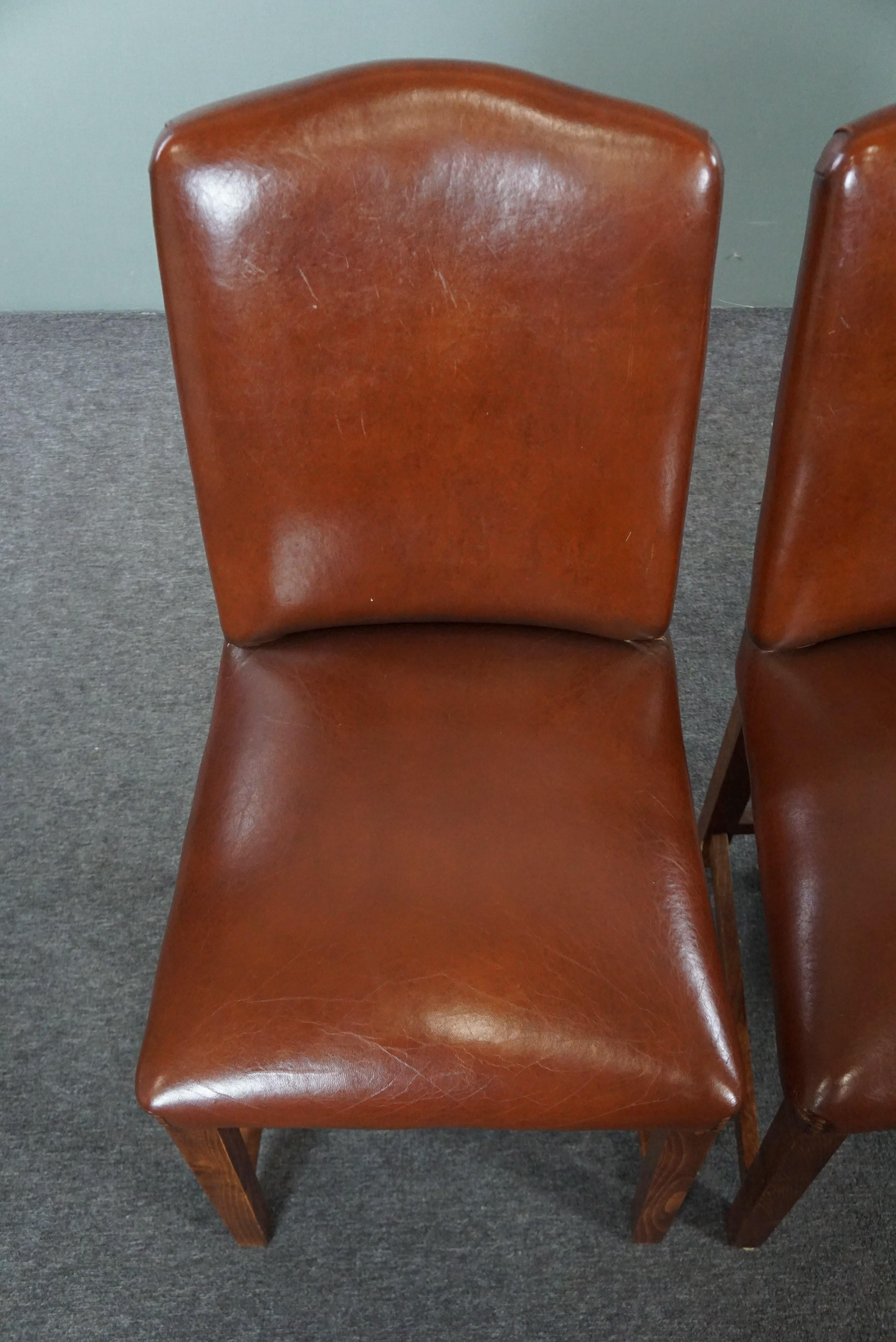 Leather Solid set of 4 sheep leather dining room chairs For Sale