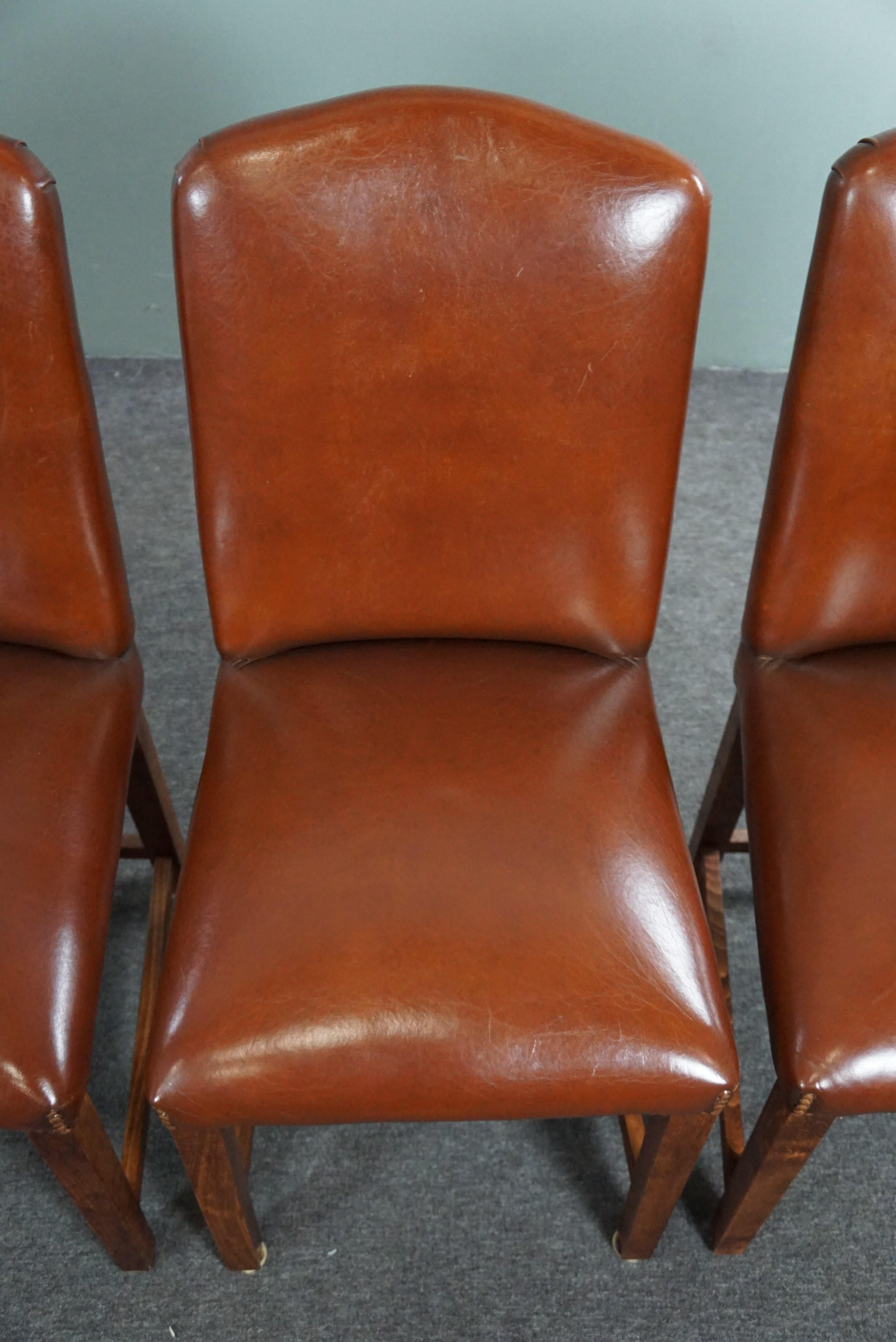 Solid set of 4 sheep leather dining room chairs For Sale 2