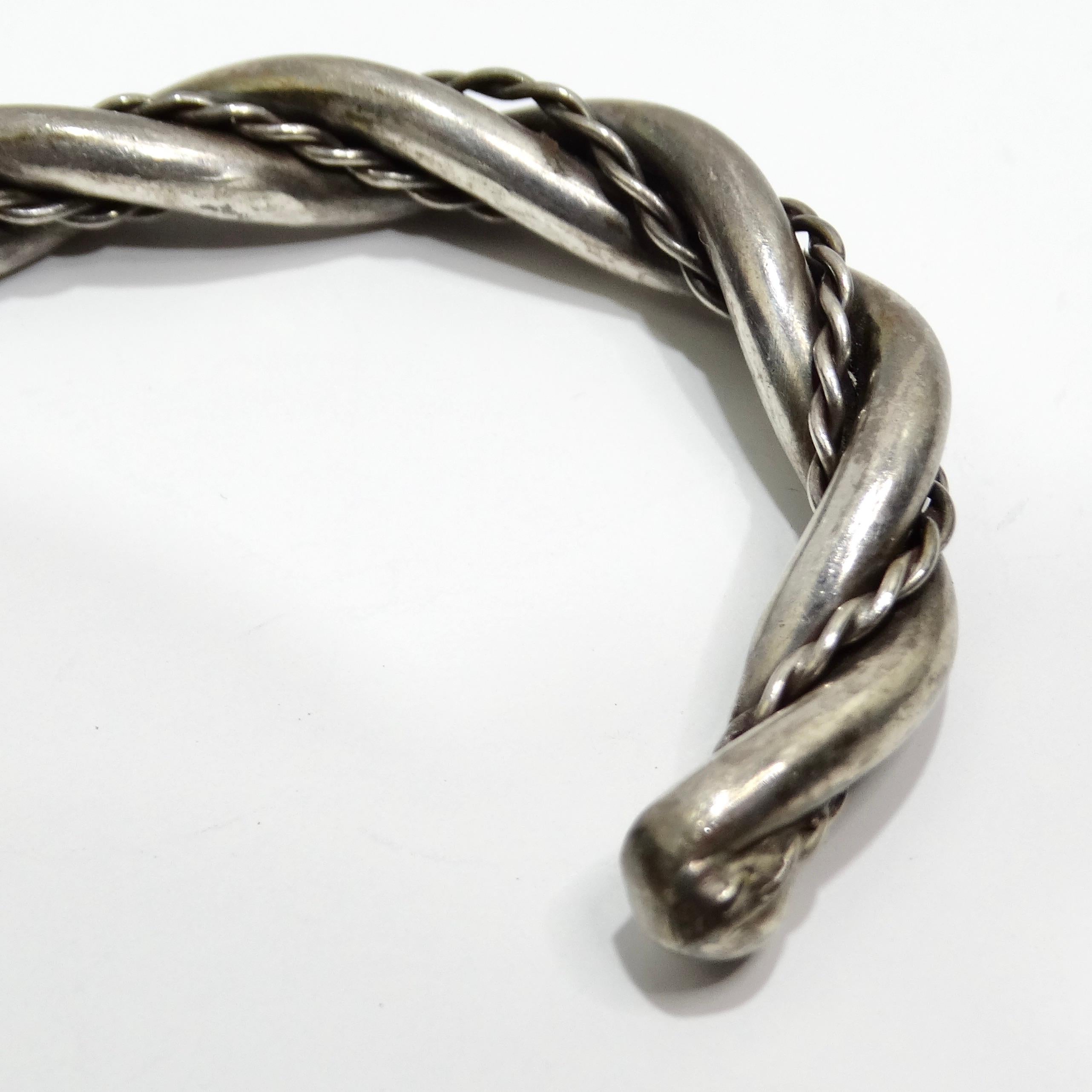 Solid Silver 1960s Rope Cuff Bracelet For Sale 6