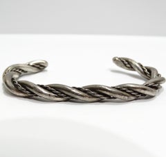 Solid Silver 1960s Rope Cuff Bracelet