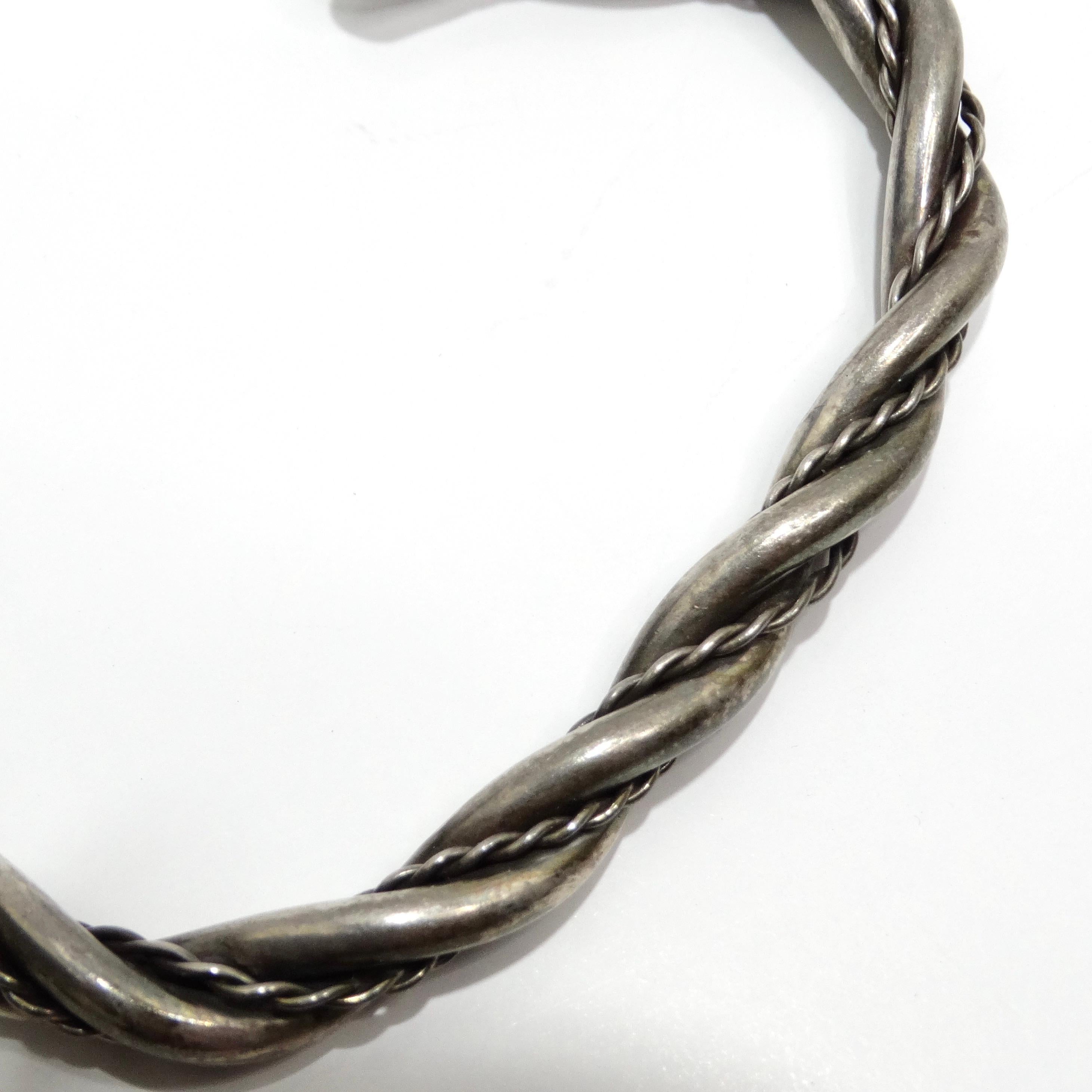Solid Silver 1960s Rope Cuff Bracelet In Good Condition For Sale In Scottsdale, AZ