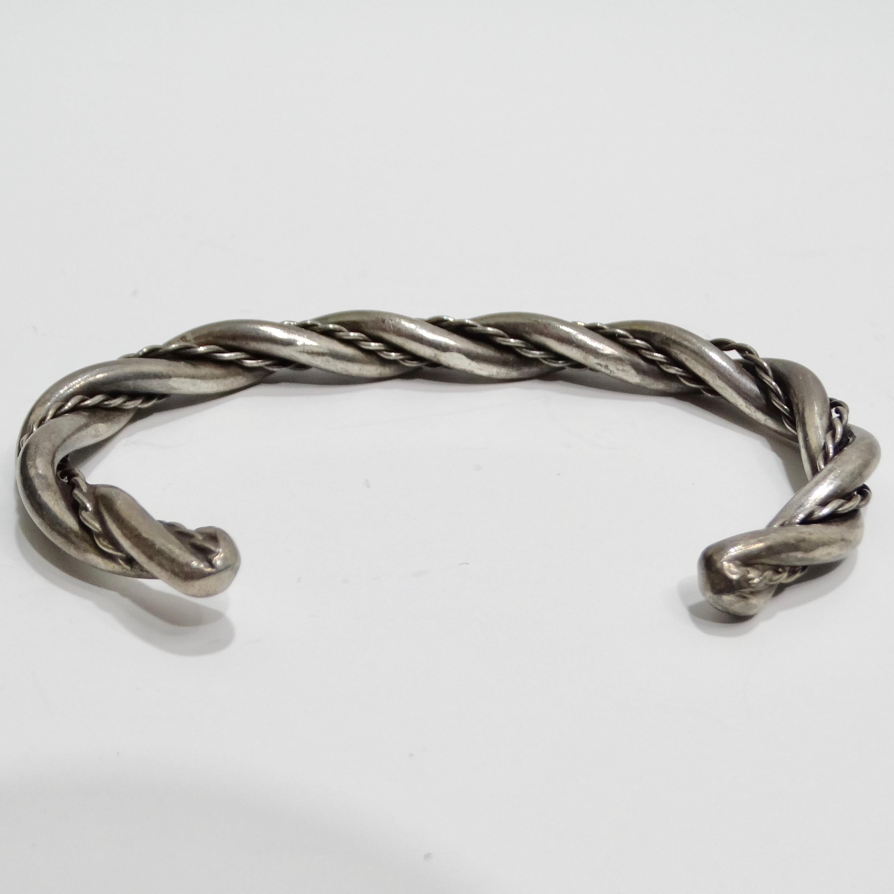 Solid Silver 1960s Rope Cuff Bracelet For Sale 1