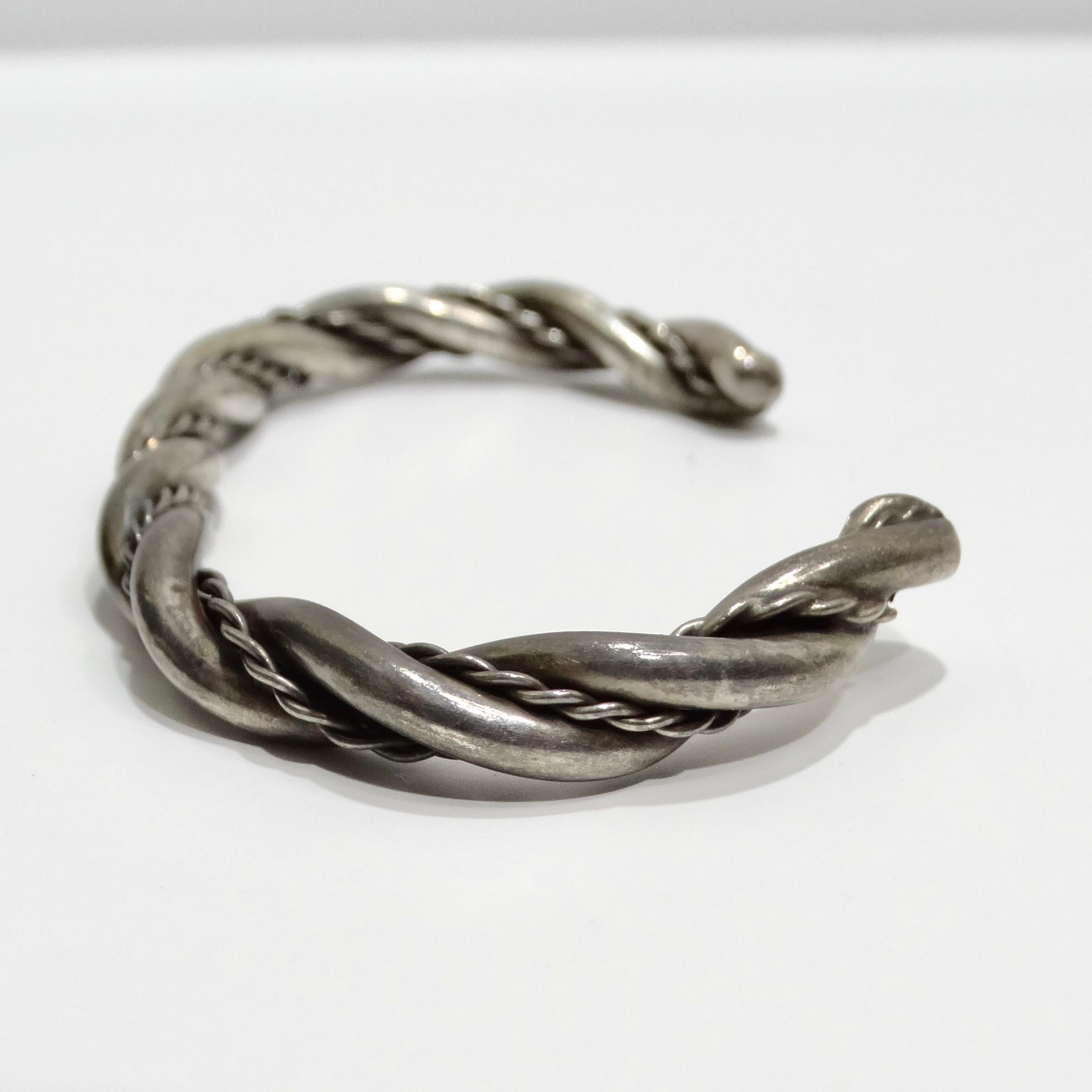 Solid Silver 1960s Rope Cuff Bracelet For Sale 2