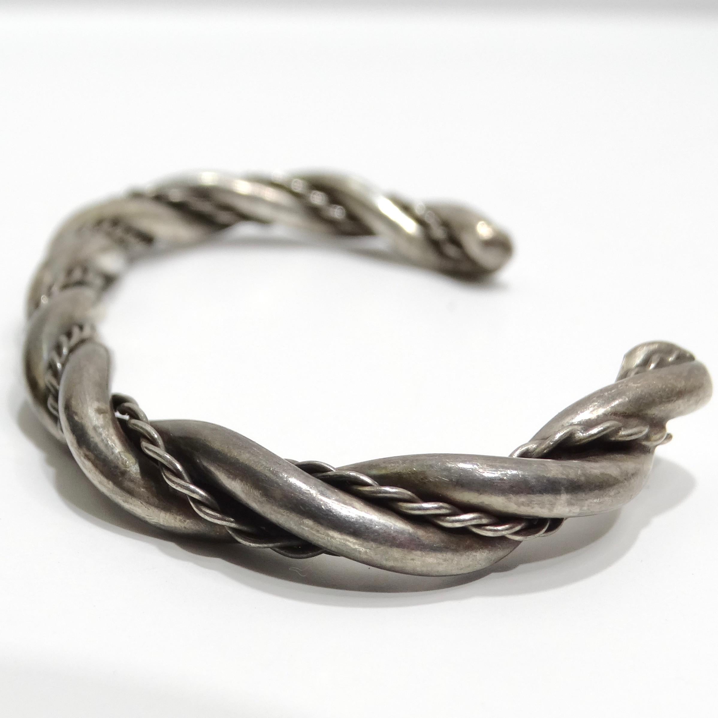 Solid Silver 1960s Rope Cuff Bracelet For Sale 3