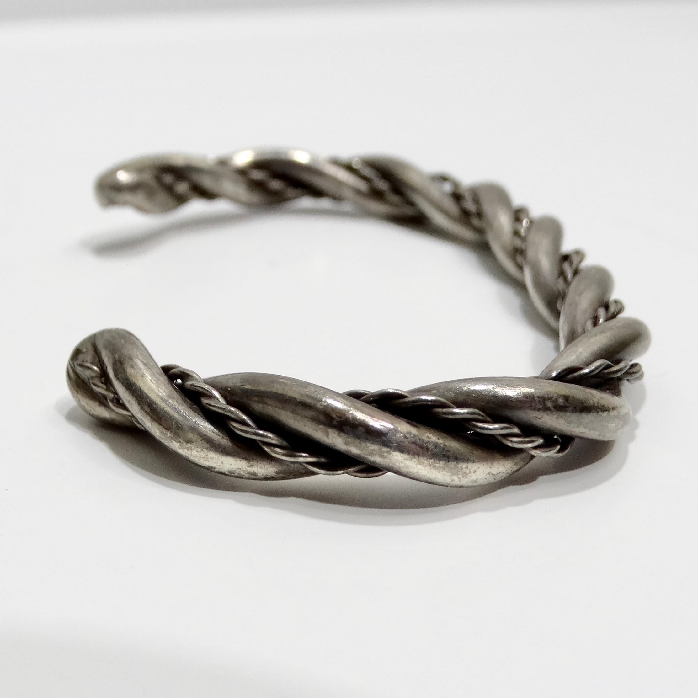 Solid Silver 1960s Rope Cuff Bracelet For Sale 4