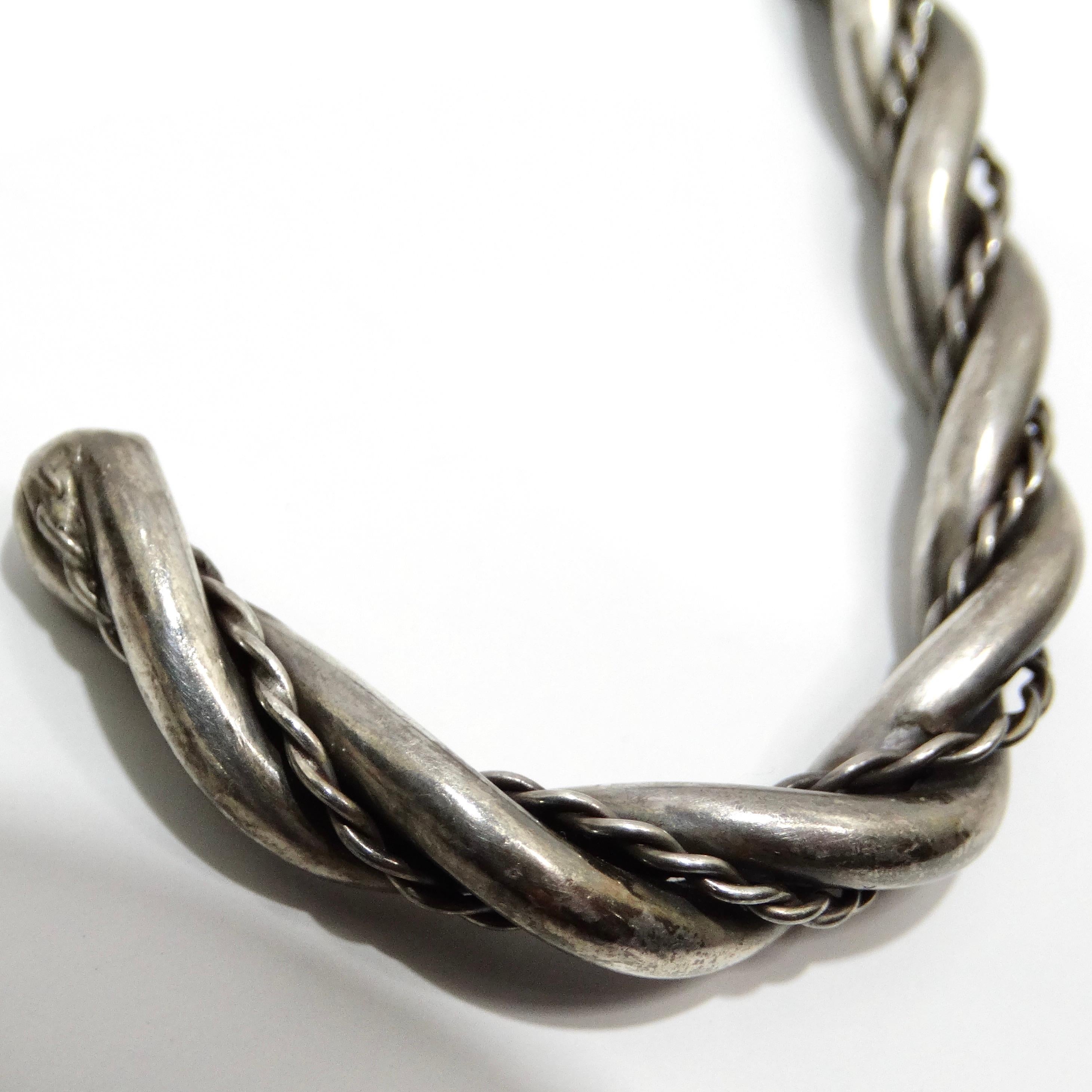 Solid Silver 1960s Rope Cuff Bracelet For Sale 5