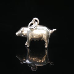 Solid Silver 3D Pig Hog Pendant Charm Curled Tail 20.3mm 4.8g