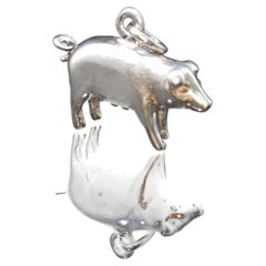 Solid Silver 3D Pig Hog Pendant Charm Curled Tail 20.3mm 4.8g