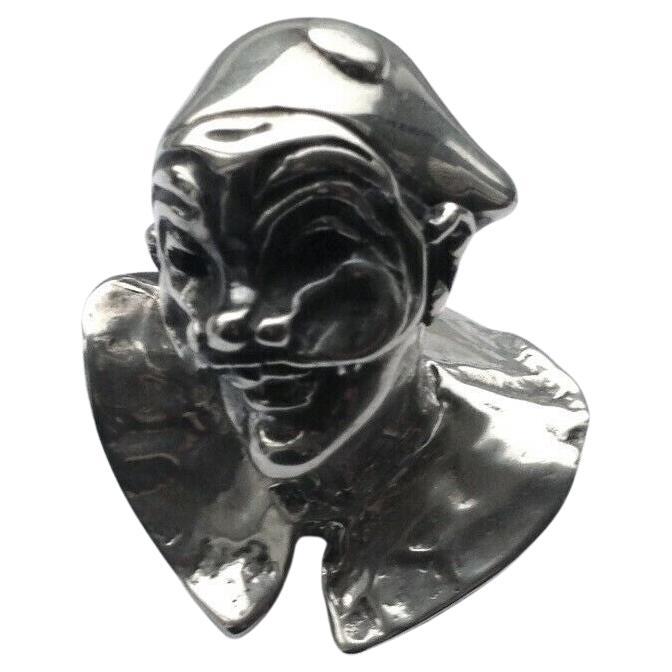 Solid Silver 800 Theatrical Masked Bust, Arlecchino