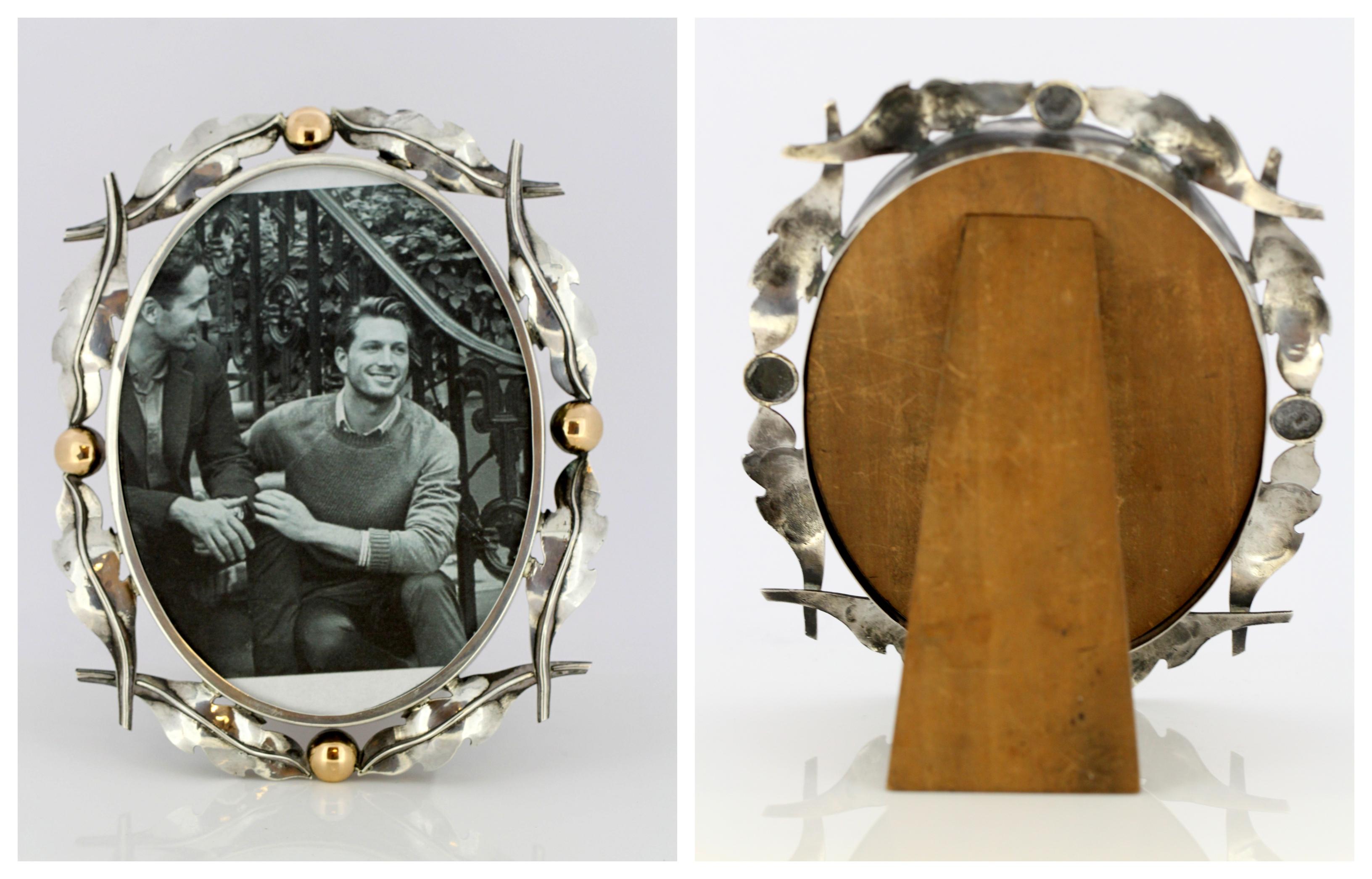 European Solid Silver and 14-Karat Gold Picture Frame, Europe, circa 1920s-1930s