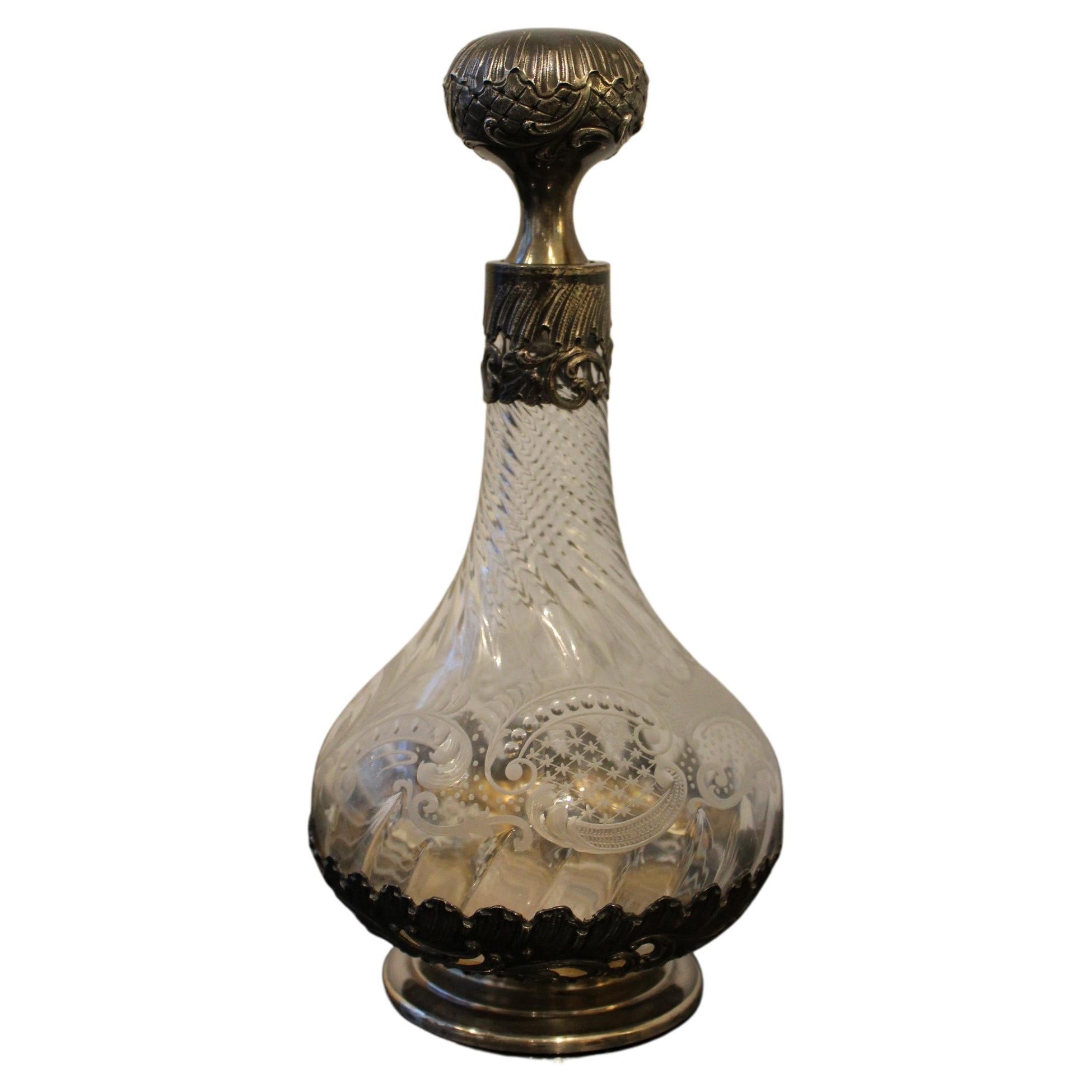 Solid Silver and Crystal Carafe, 19th Century For Sale