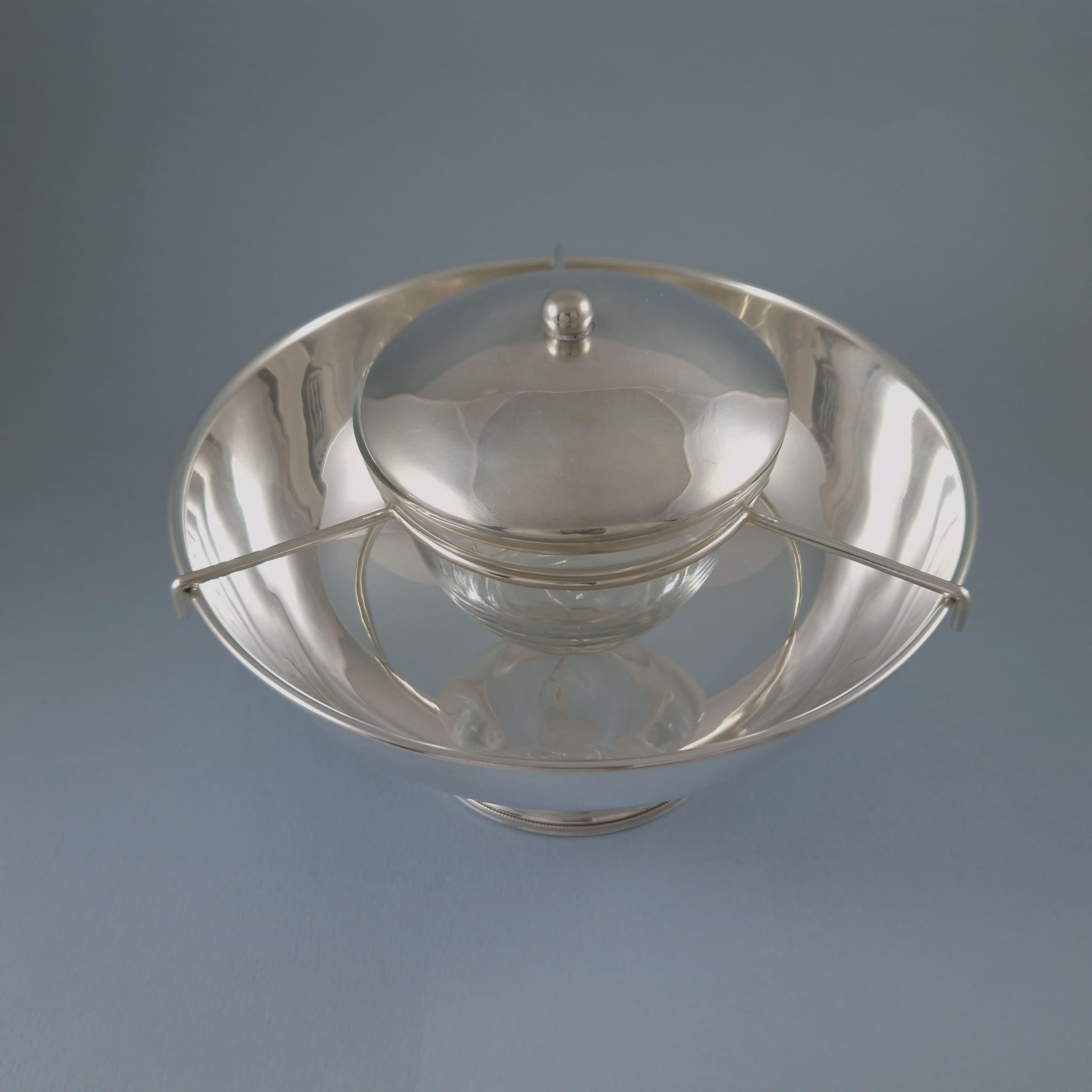 Italian Solid Silver And Glass Caviar Bowl