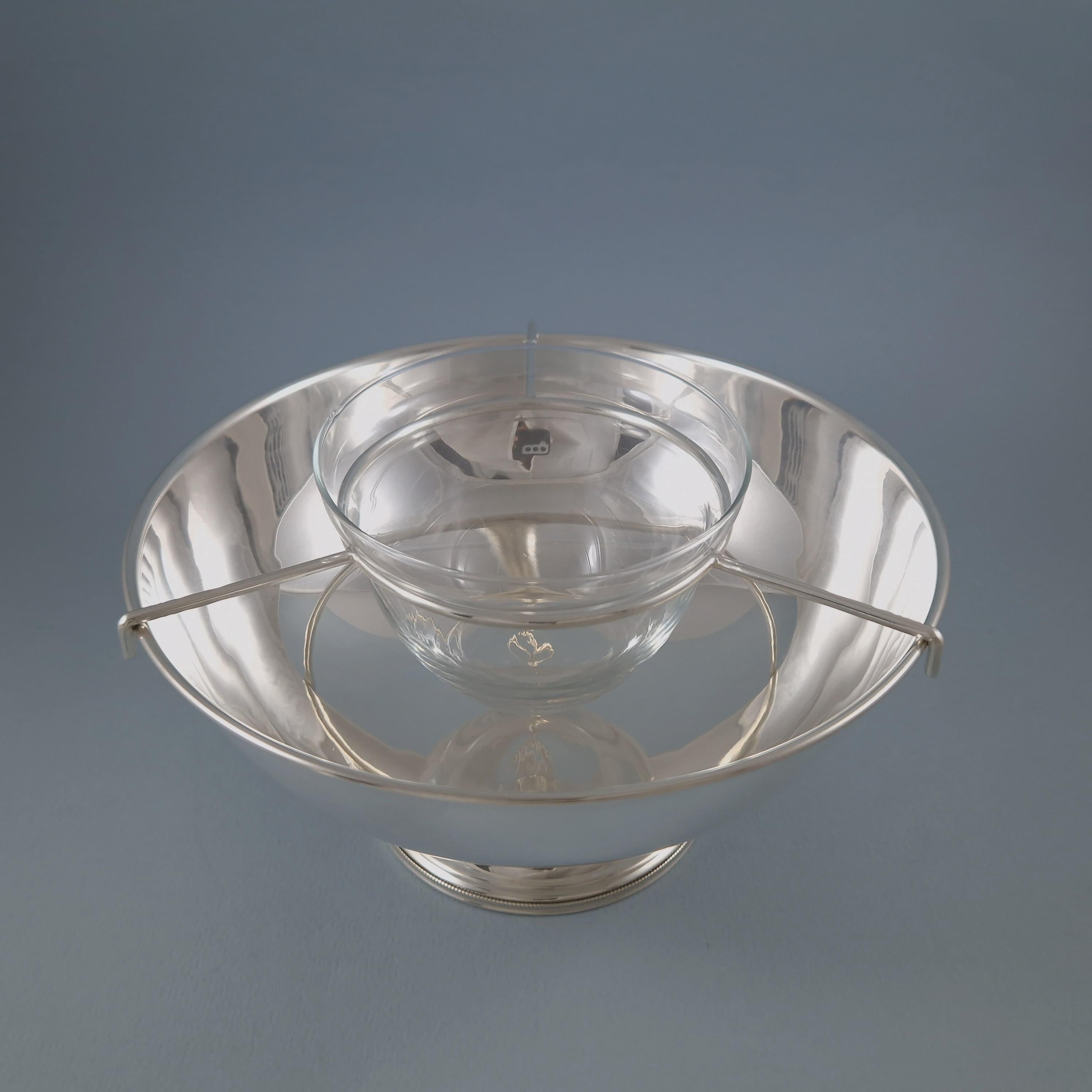 Solid Silver And Glass Caviar Bowl In Good Condition In Saint-Ouen, FR