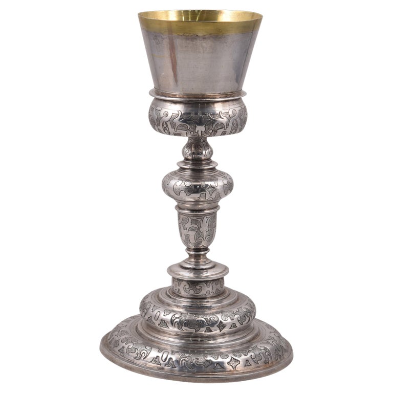 Solid silver chalice. Spain, 17th century For Sale