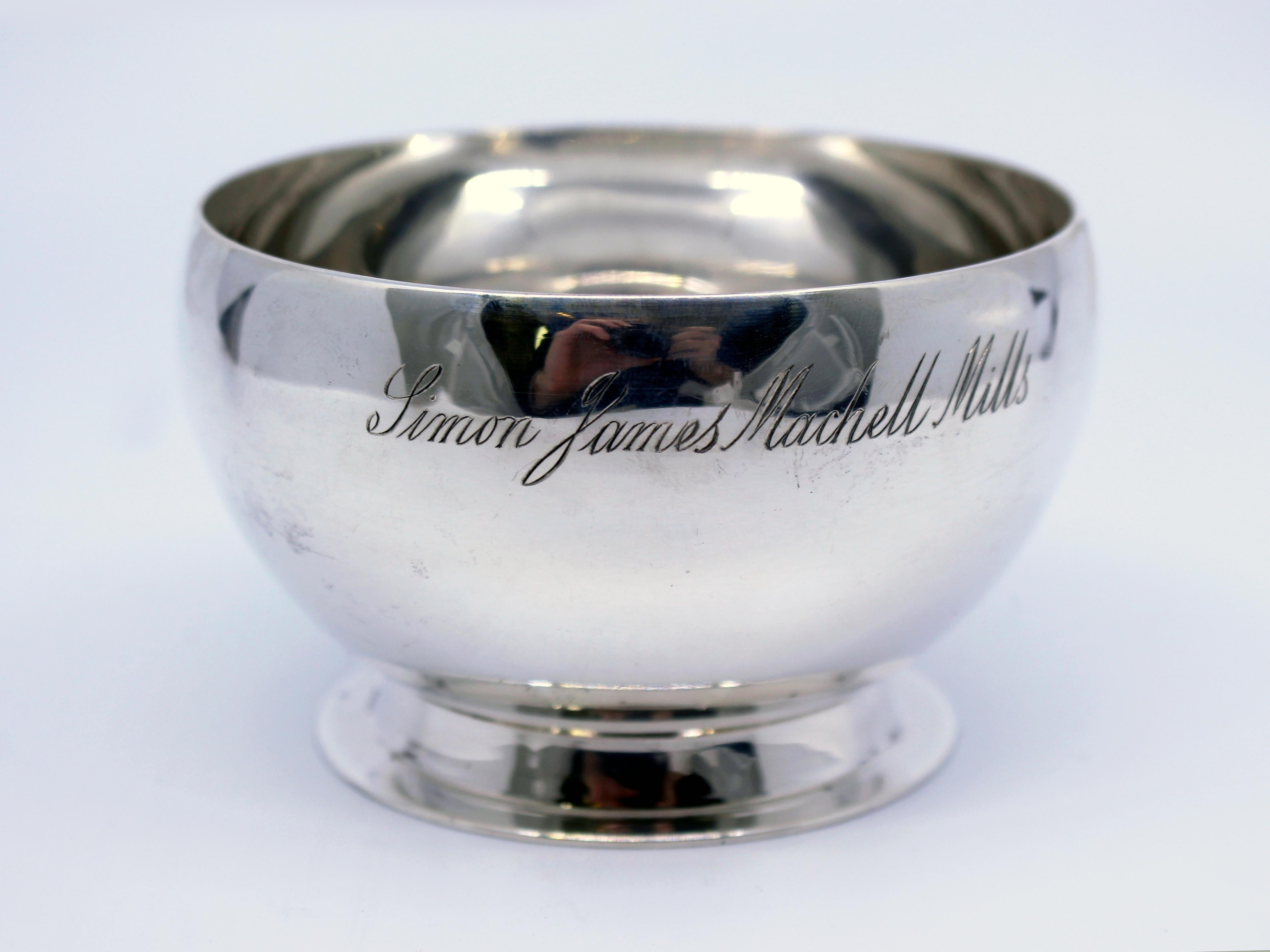 Period 
Dated 1939, English

Maker
Harrods

Hallmark 
London 1939

Weight 171.1 g

Condition 
Very good shape, without distortion. A few light scratches to silver commensurate with age. Engraved to the side with name. Fully hallmarked to