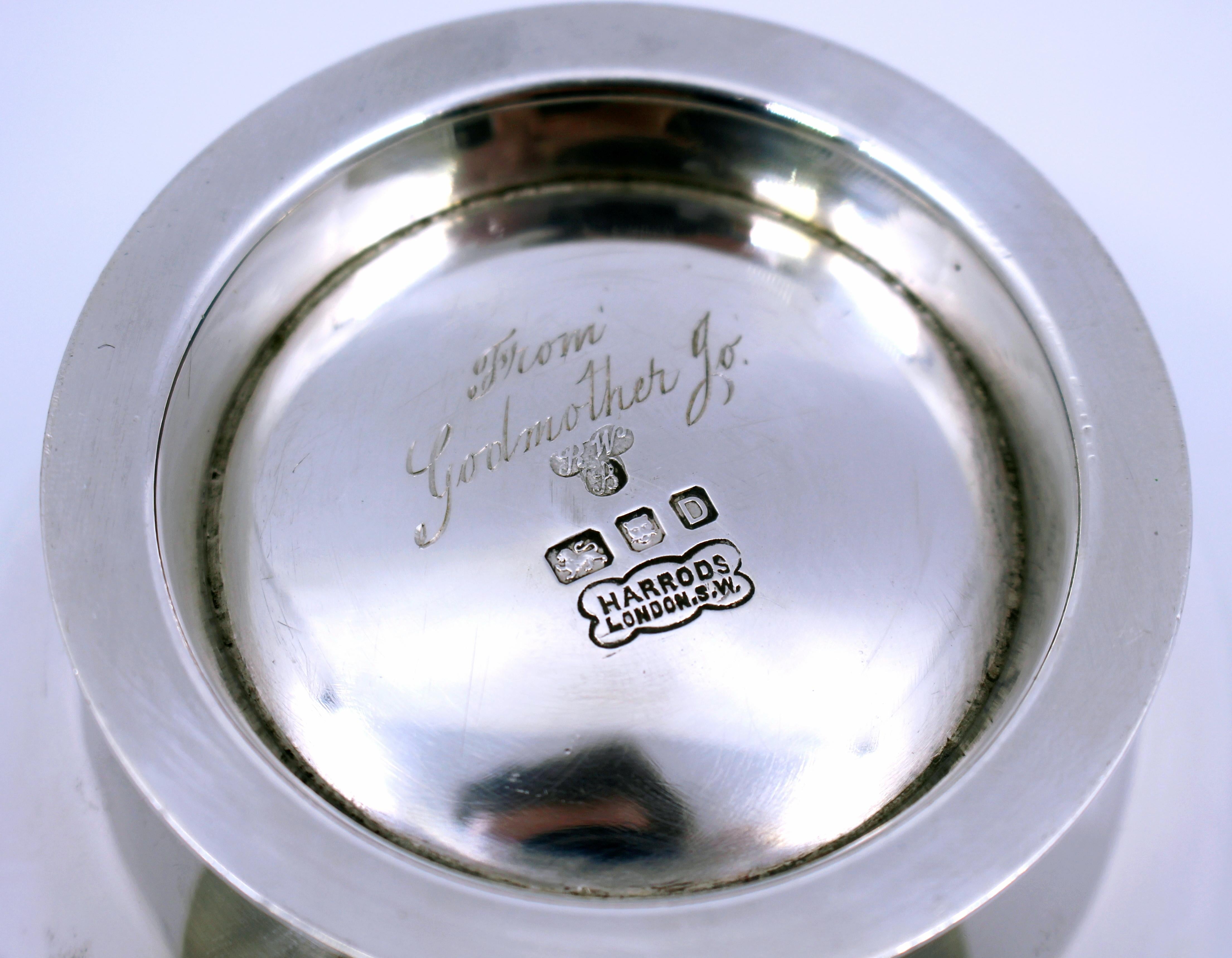 Sterling Silver Solid Silver Christening Bowl by Harrods, London, 1939 For Sale