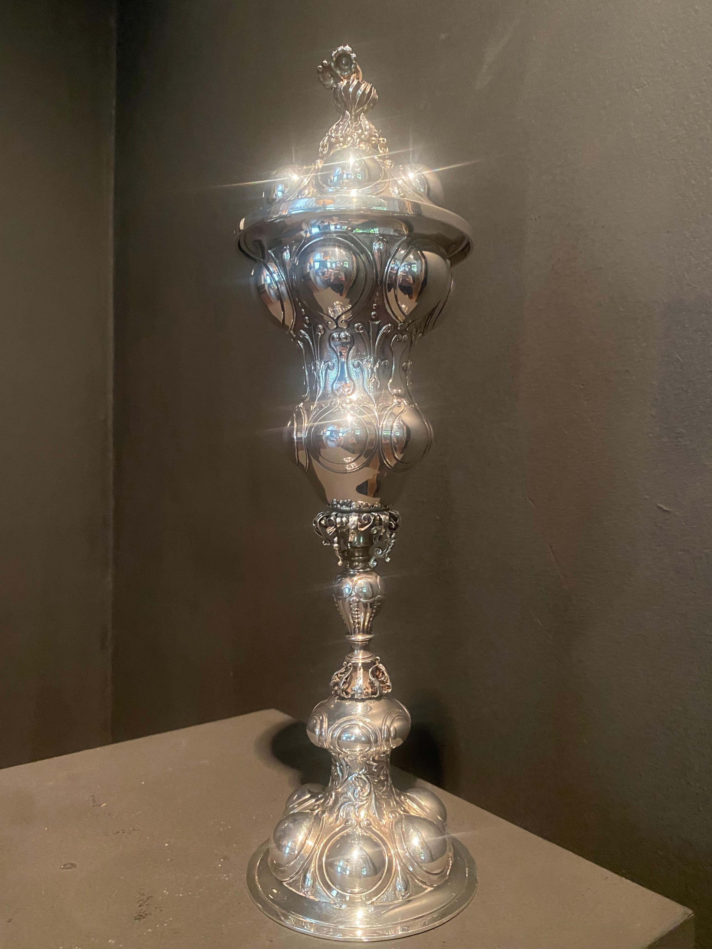 Polished Solid Silver Columbine Goblet with a lid For Sale