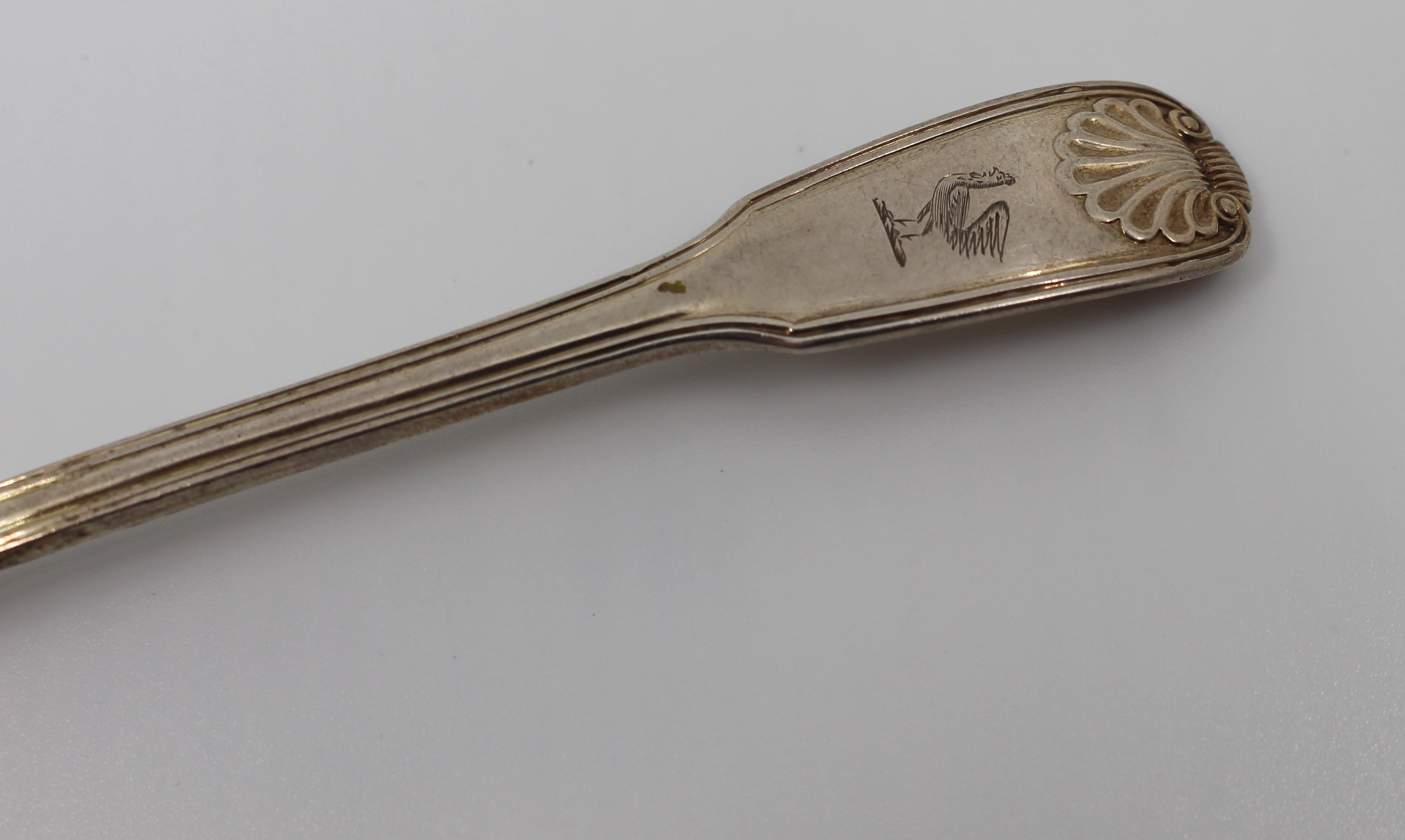 19th Century Solid Silver Crested Mustard Spoon by William Chawner London 1824 For Sale
