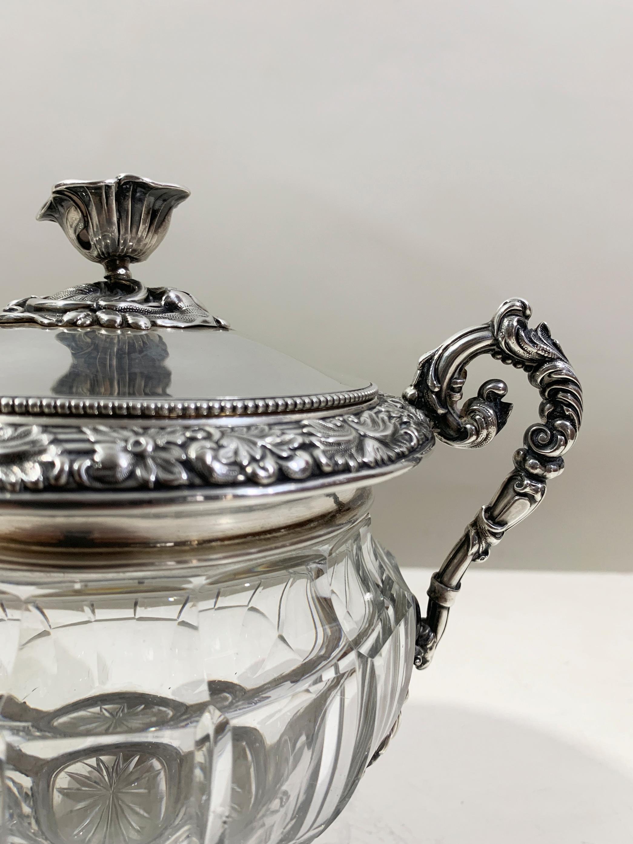 Coupe en argent massif et cristal avec anses, poinçon Minerva 1, Paris 1838 - 1919 en vente 6