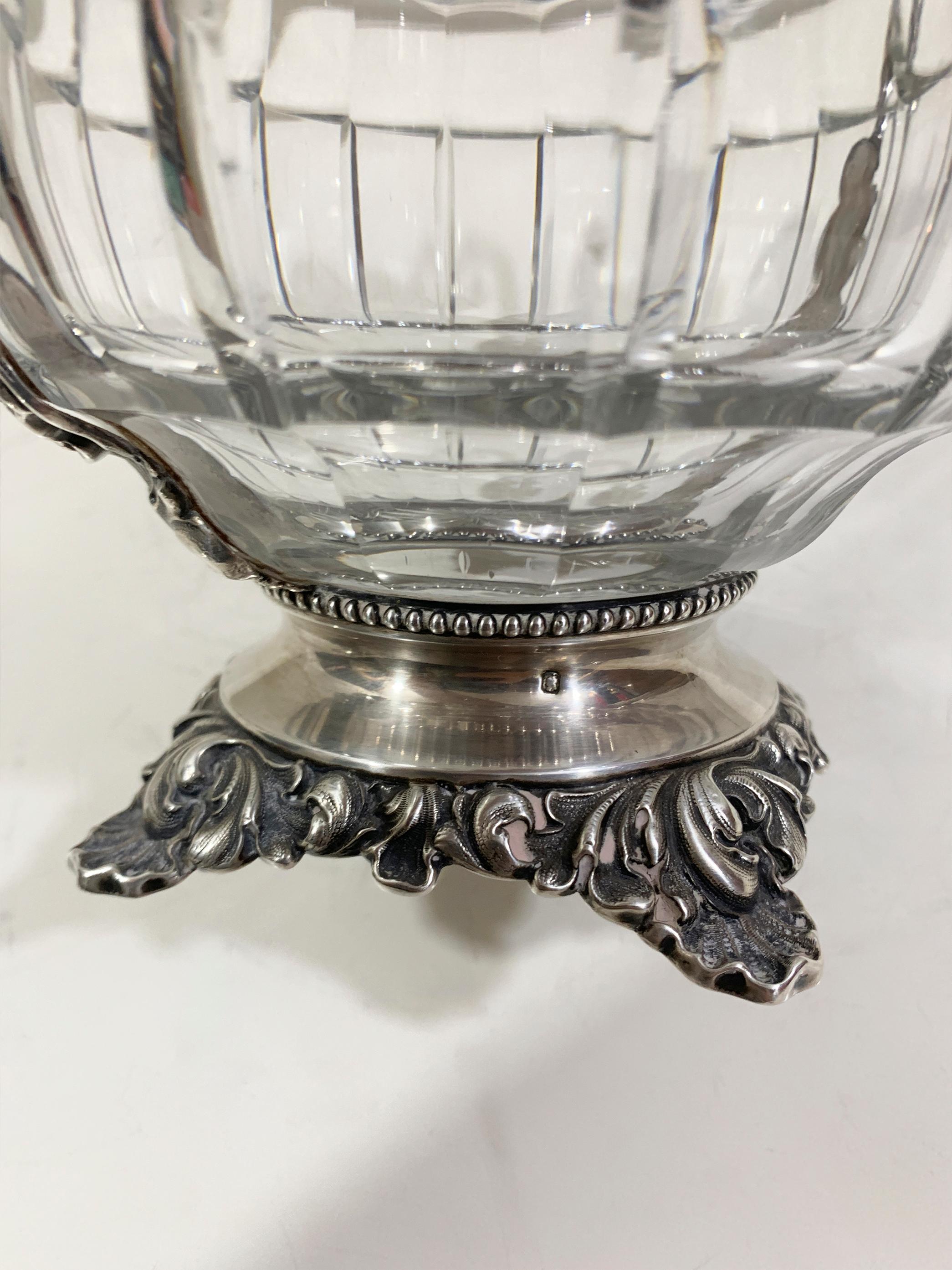 Coupe en argent massif et cristal avec anses, poinçon Minerva 1, Paris 1838 - 1919 Bon état - En vente à Beirut, LB
